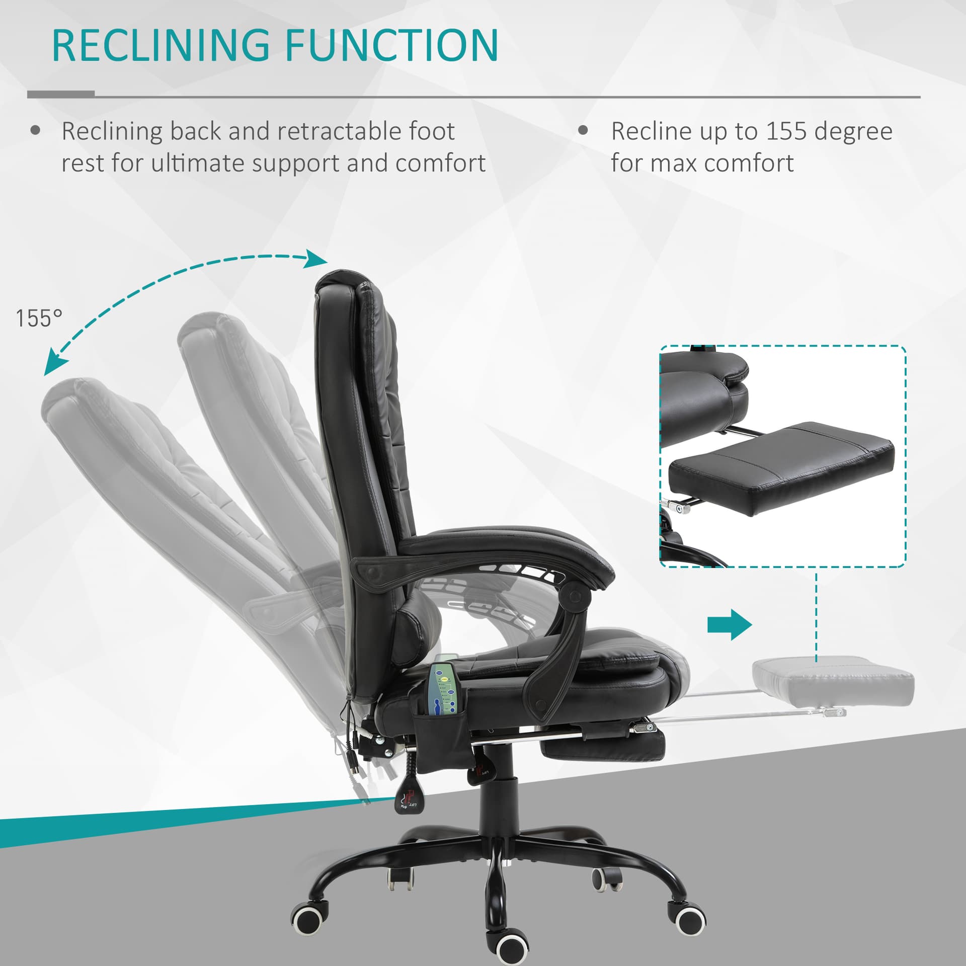 Reclining Office Chair with Footrest, Vibrating Massage, Adjustable Height, Perfect Office, Black