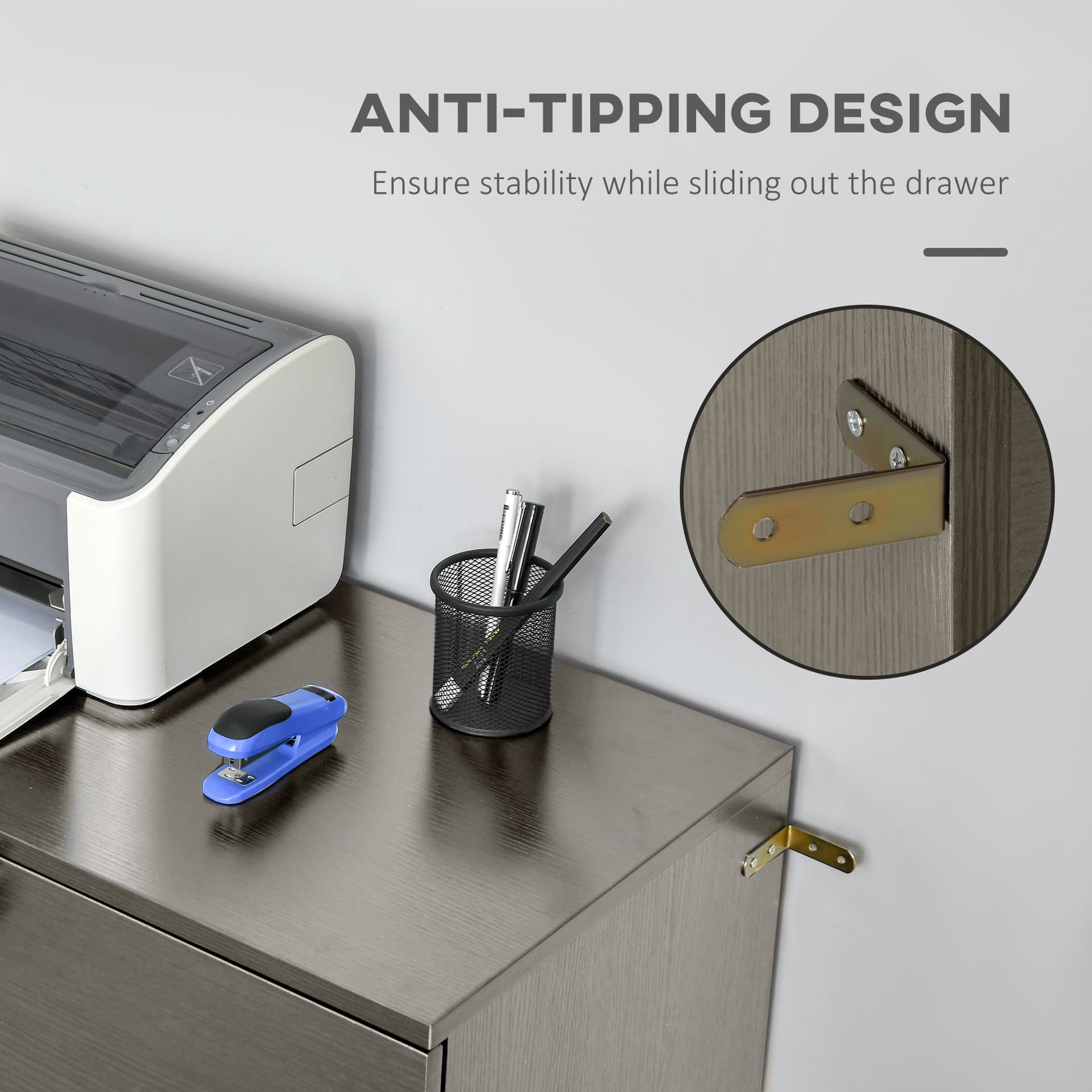 2 Drawer File Cabinet with Lock, Office Filing Cabinet, Hanging Bar for Letter Size, Home Office, Grey