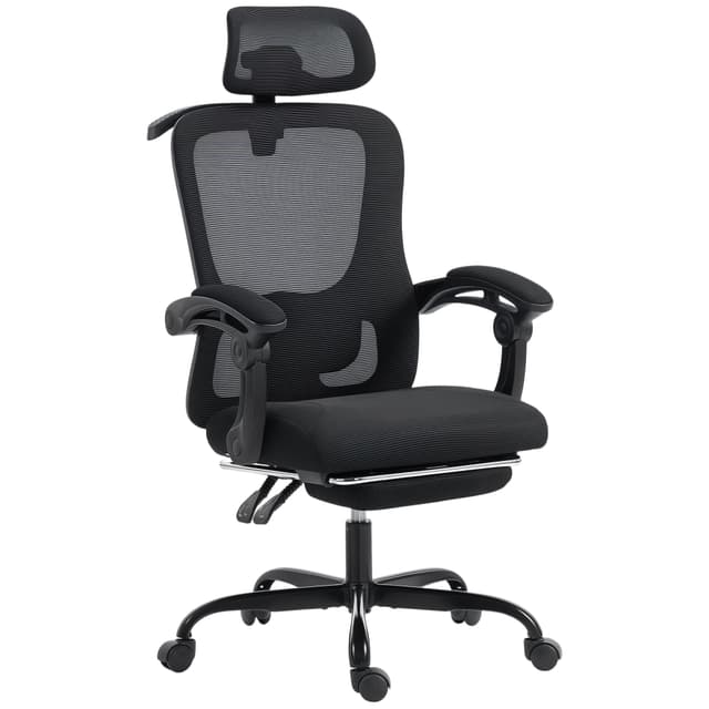 Office Chair, Ergonomic Mesh Computer Desk Chair with Adjustable Headrest, Lumbar Support, Black