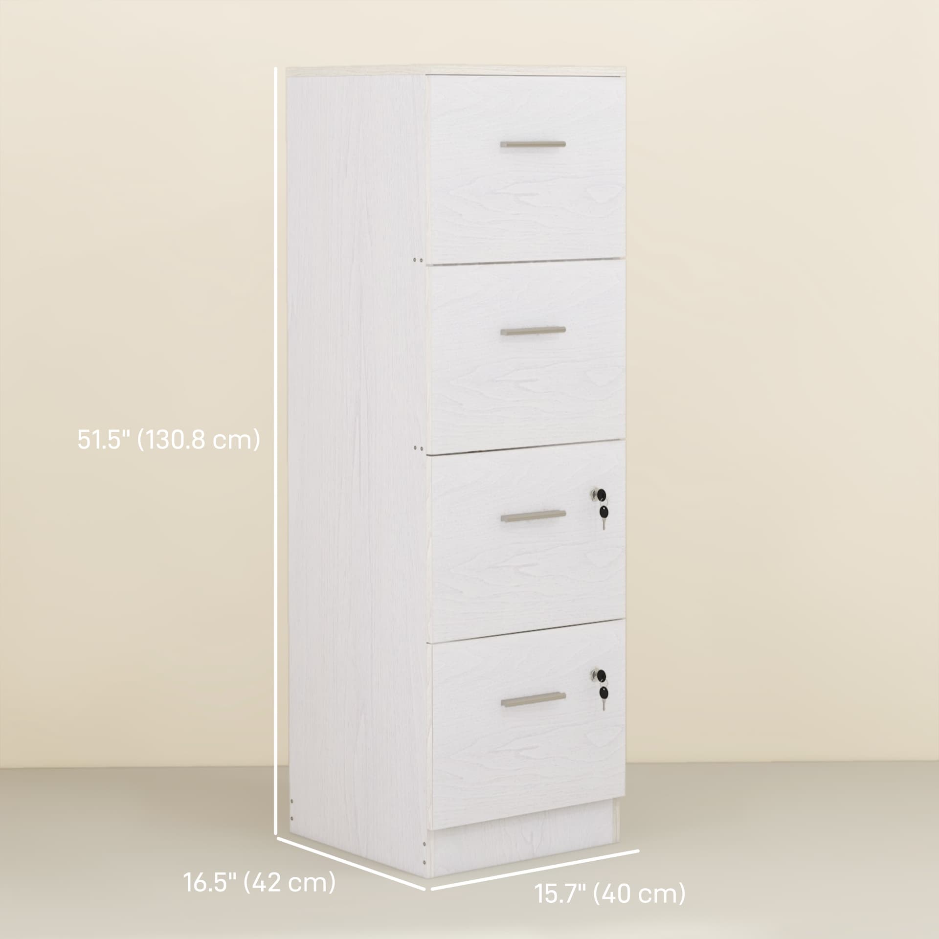 Vertical Filing Cabinet with Lock, 4 Drawer File Cabinet with Adjustable Hanging Bar for A4 and Letter Size, White