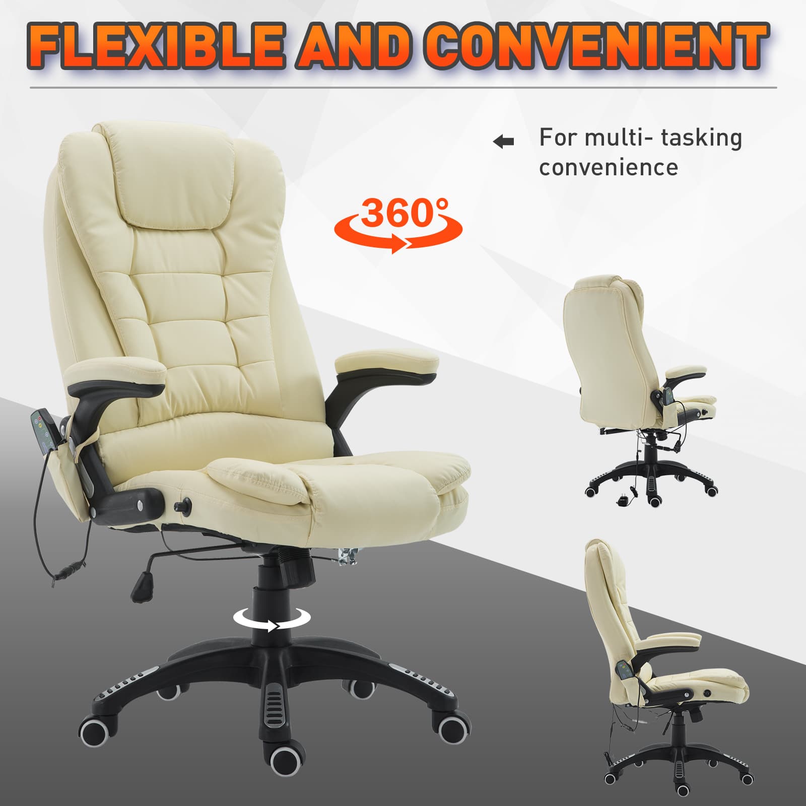 Massage Office Chairs Computer Executive Ergonomic Heated Vibrating Beige
