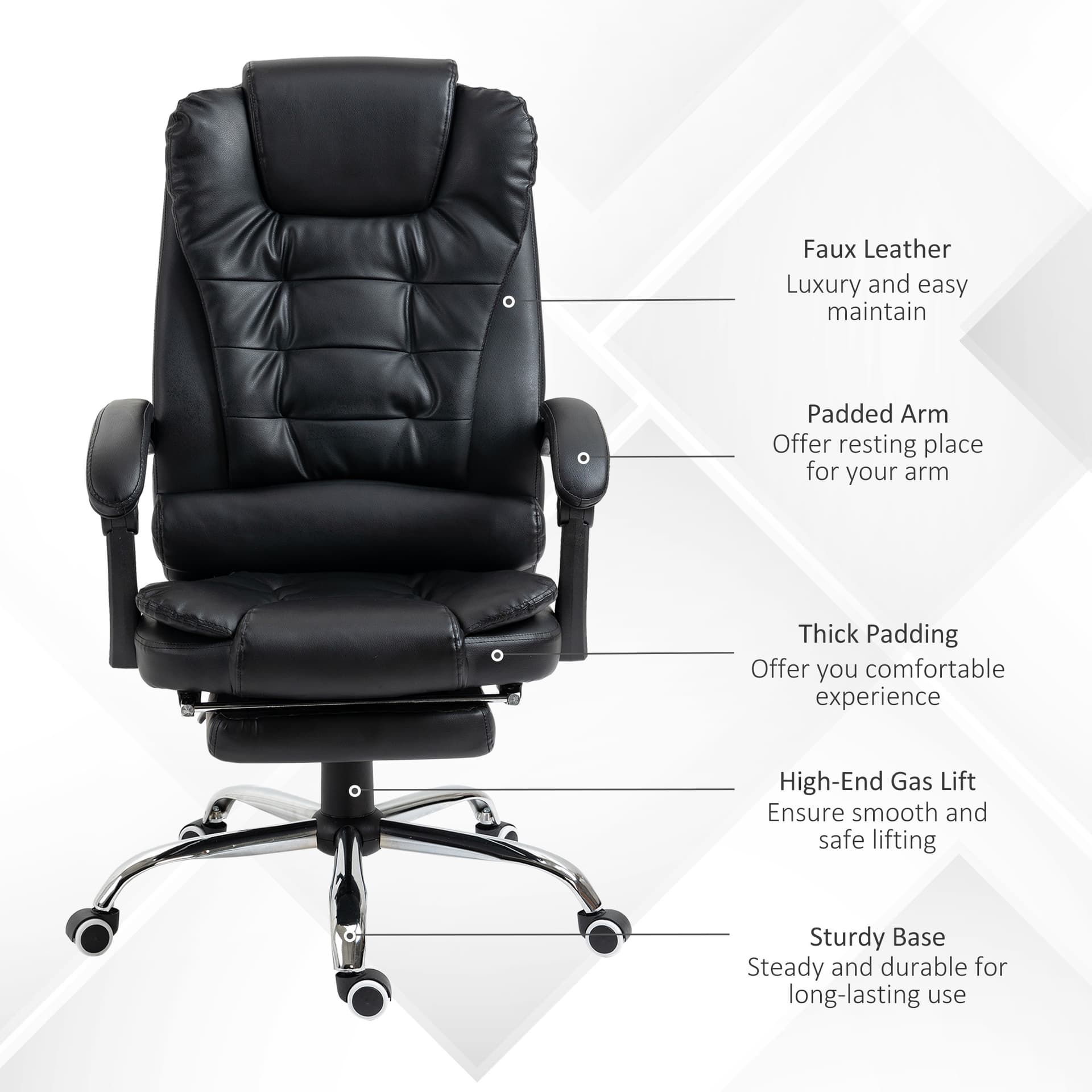 Ergonomic Office Chair with Back Support, PU leather Executive Office Chair with High Back, Retractable Footrest, Black