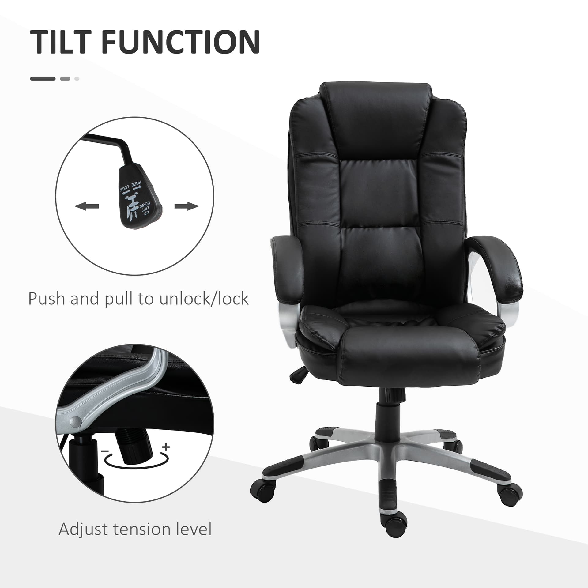High Back Executive Office Chair Adjustable Desk Seat Swivel PU Leather Computer Chair with Padded Armrests