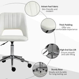 Mid Back Office Chair Velvet Fabric Swivel Scallop Shape Computer Desk Chair, Cream White