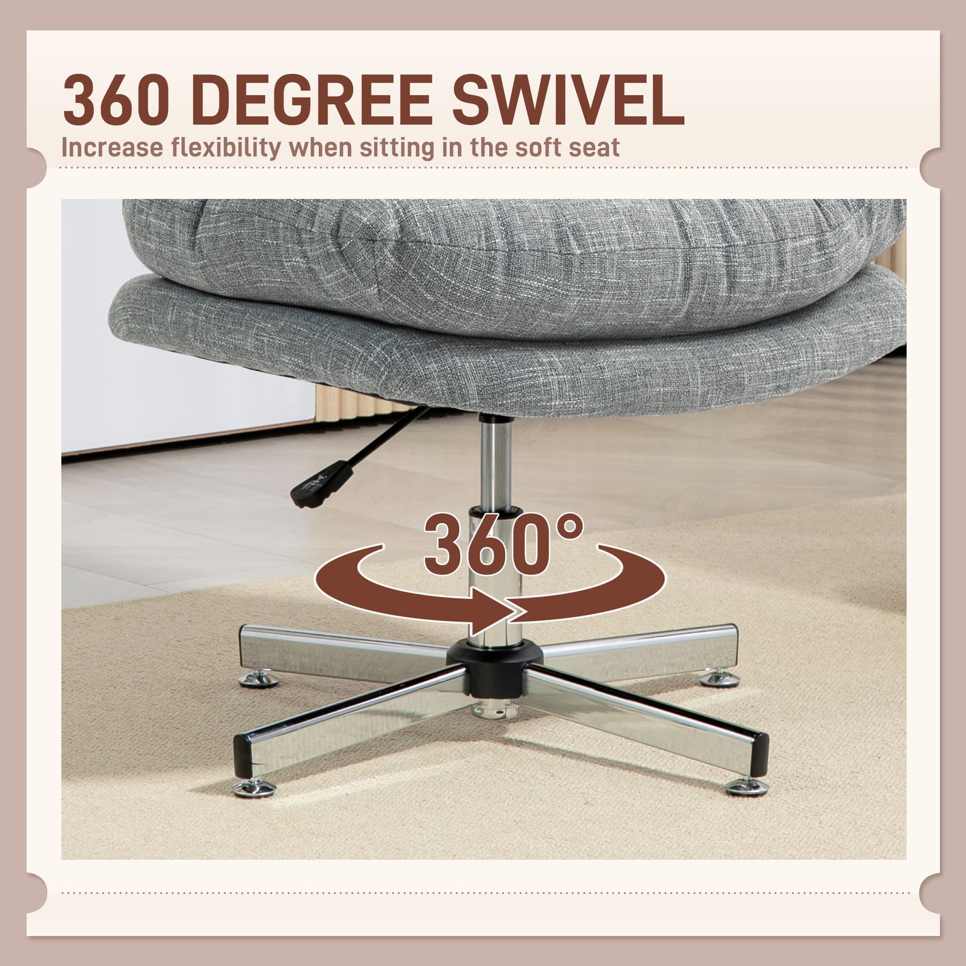 Computer Desk Chair, Armless Office Chair with Wide Padded Seat and Adjustable Height, Grey