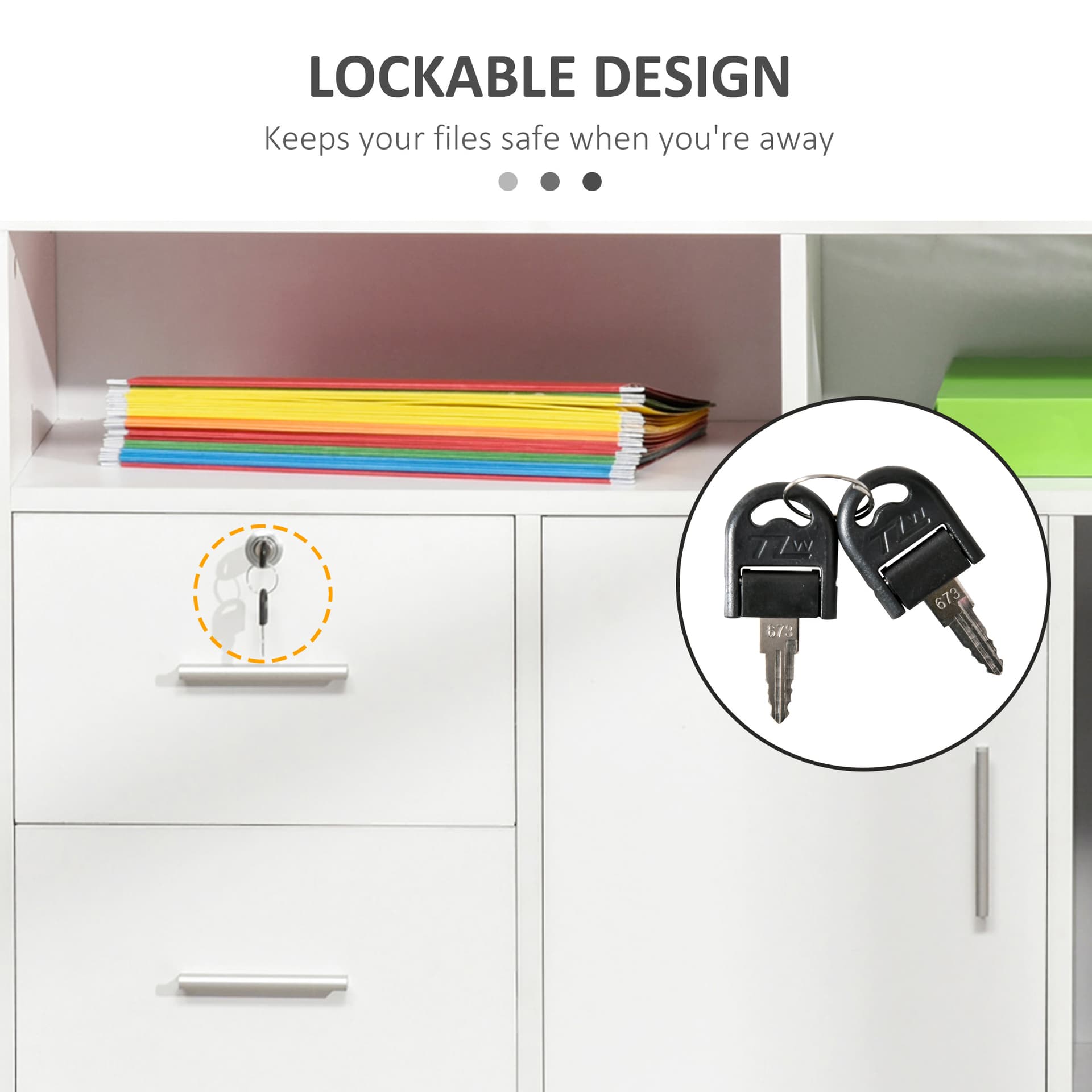 Lateral Filing Cabinet with Open Storage Shelf, Printer Stand Home Office Mobile File Cabinet with Wheels, Lockable Drawer, White