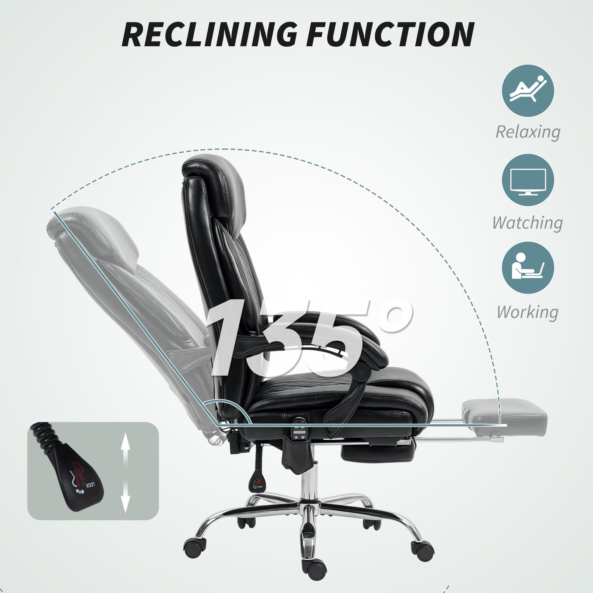 6 Point Massage Office Chair with Remote, Ergonomic Reclining Computer Desk Chair with Footrest, Side Pocket, Black