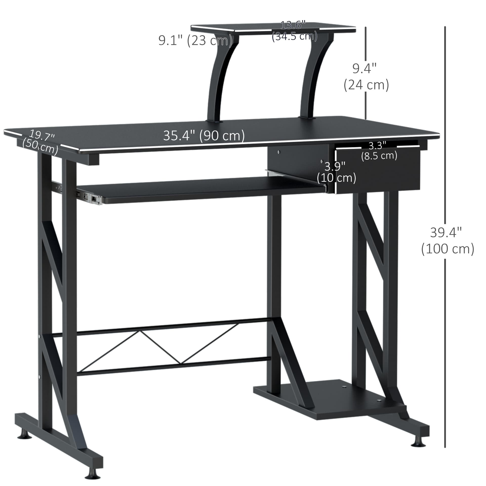 Computer Desk with Keyboard Tray, Writing Desk with Drawer, Workstation for Home Office, Black (35.4"Lx19.7"Wx39.4"H)