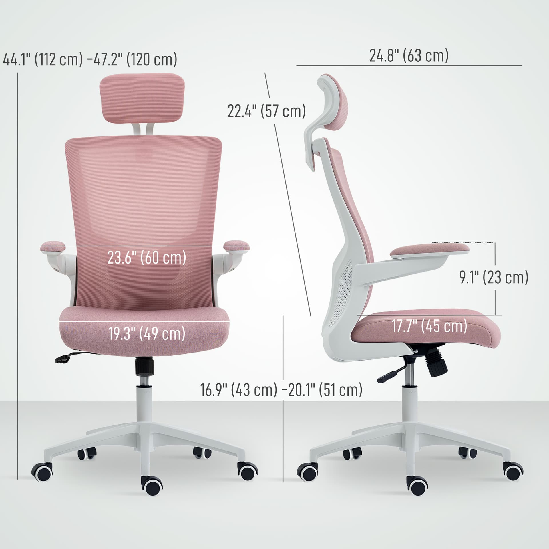 Ergonomic Office Chair, Swivel Desk Chair with Adjustable Lumbar Support, Headrest and Height, Flip-up Armrests, Pink