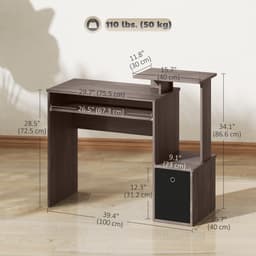 Computer Desk with Sliding Keyboard Tray Storage Drawer Shelf Home Office Workstation Grey