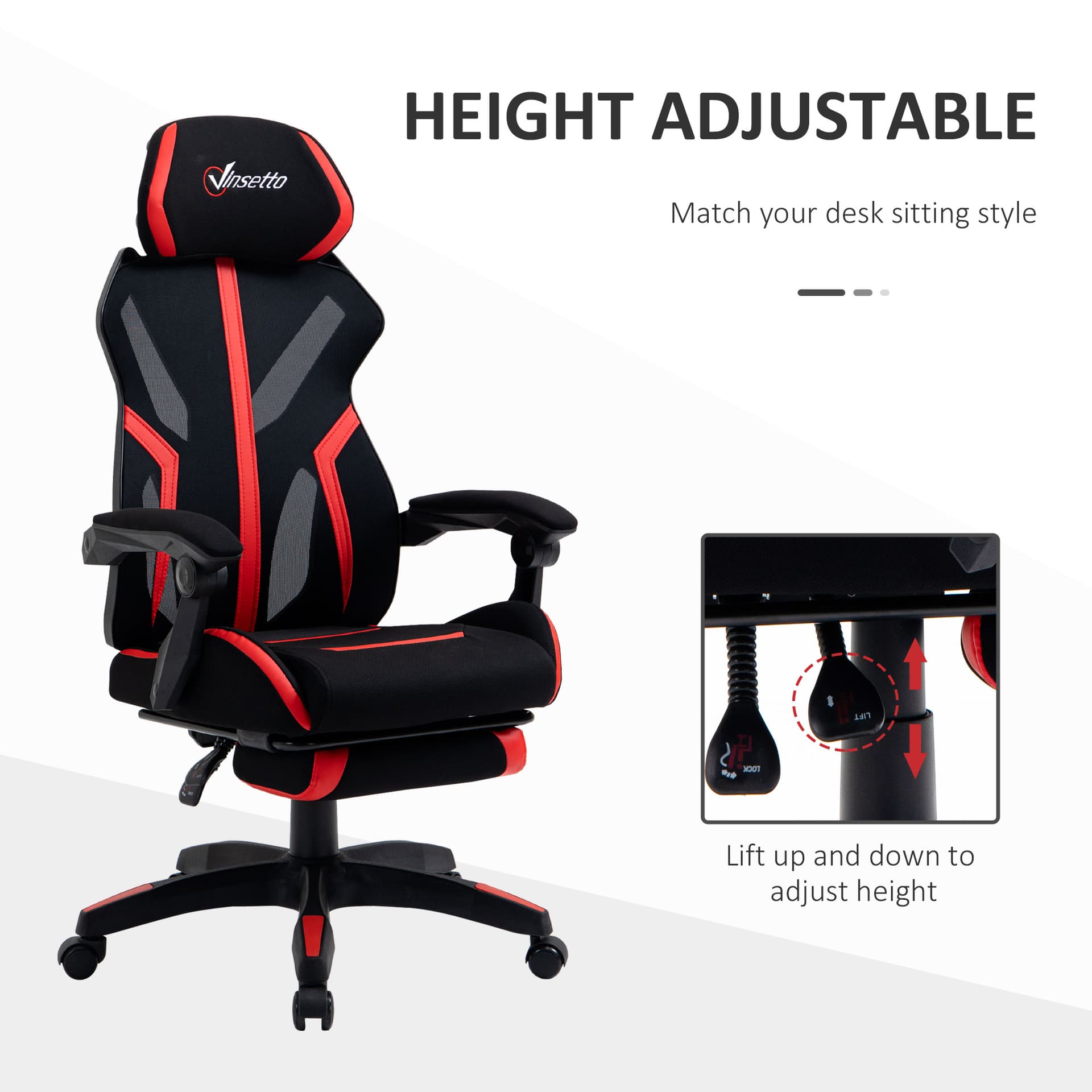 Racing Gaming Chair, Ergonomic Computer Chair with Footrest, Headrest, High Back Recliner Swivel Seat with Adjustable Height, Black Red
