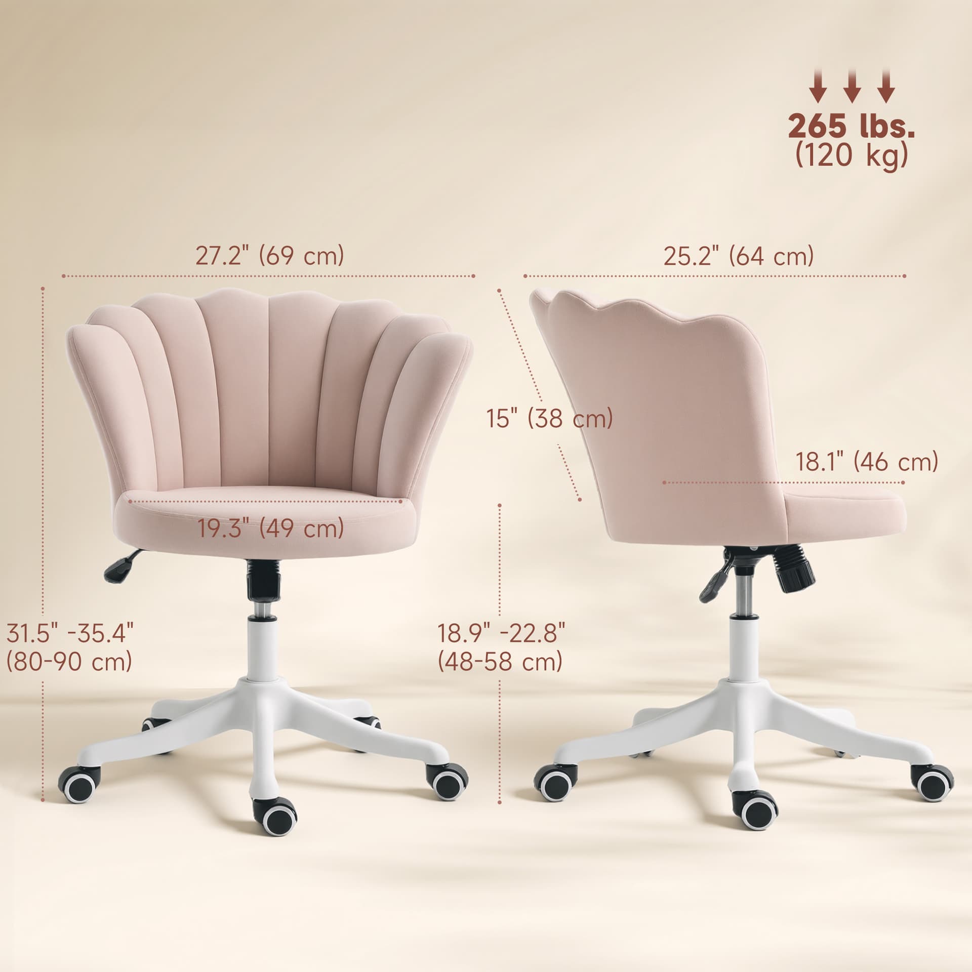 Office Chair, Armless Swivel Desk Chair with Adjustable Height, Backrest, Tilt Function for Office, Vanity, Pink