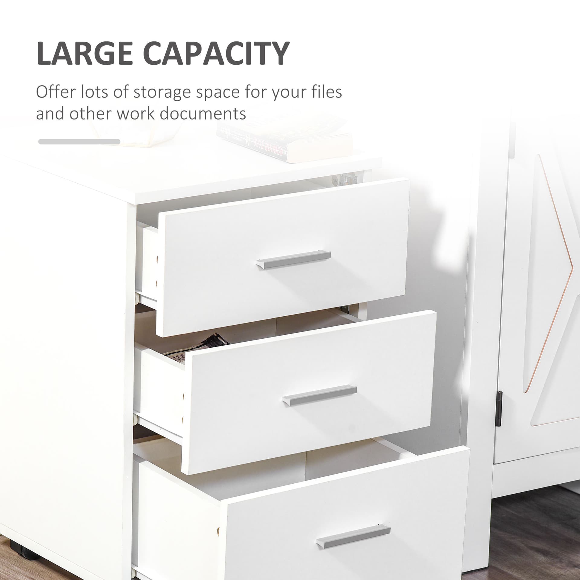 Mobile Filing Cabinet with Wheels, 3 Drawer File Cabinet with Lock and Keys for Home Office, White