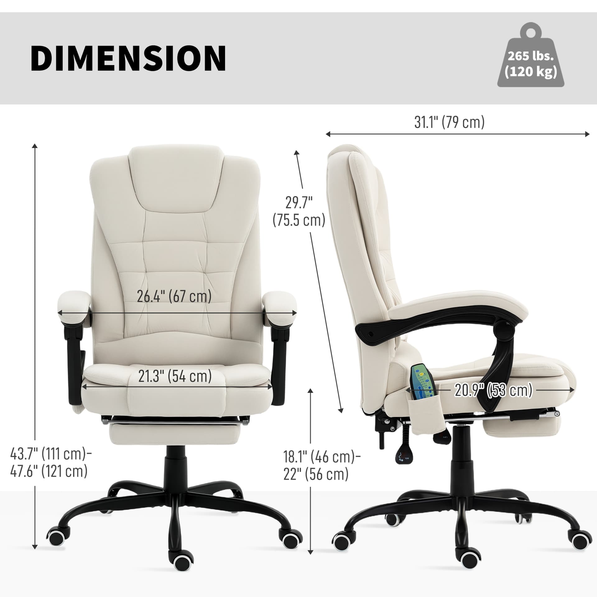 7-Point Vibrating Massage Chair, Reclining Office Chair with Footrest, Reclining Back, Adjustable Height, Beige