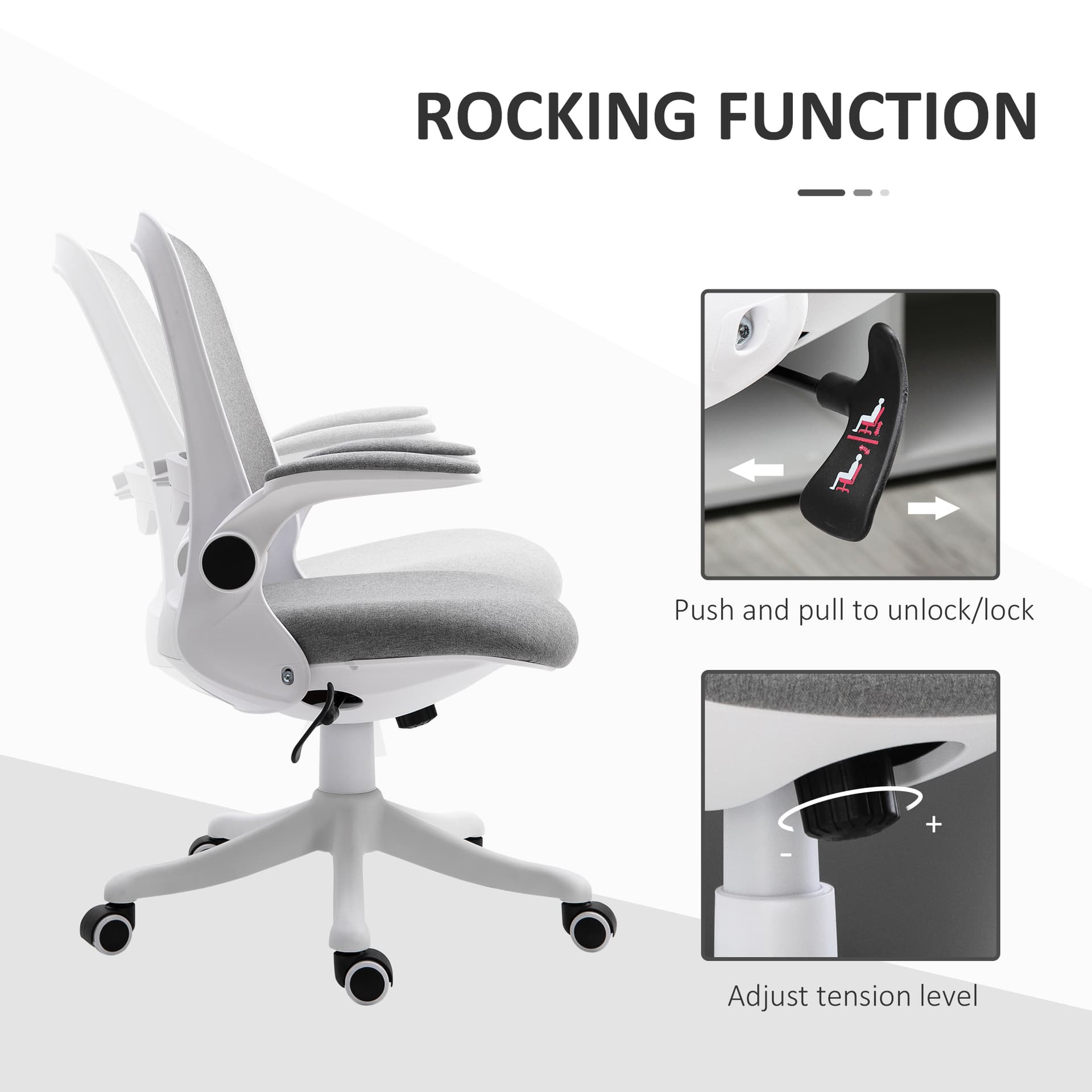360° Swivel Office Chair Task Chair, Breathable Fabric Computer Chair with Flip-up Arms and Adjustable Height, Grey
