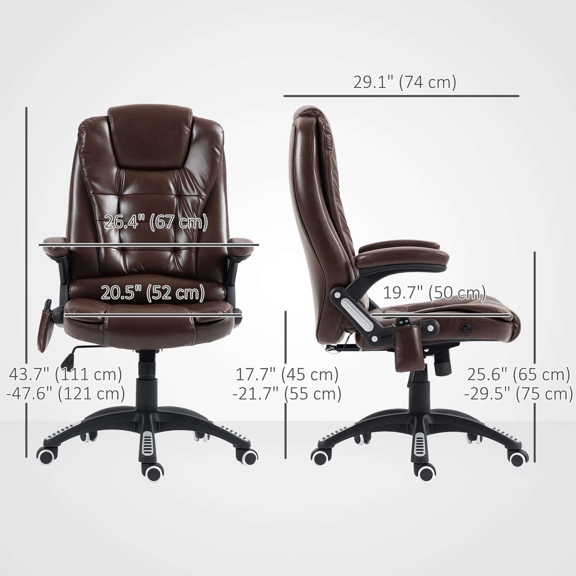 Reclining Massage Office Chair, Executive Office Chair with High Back, Swivel Wheels, Dark Brown