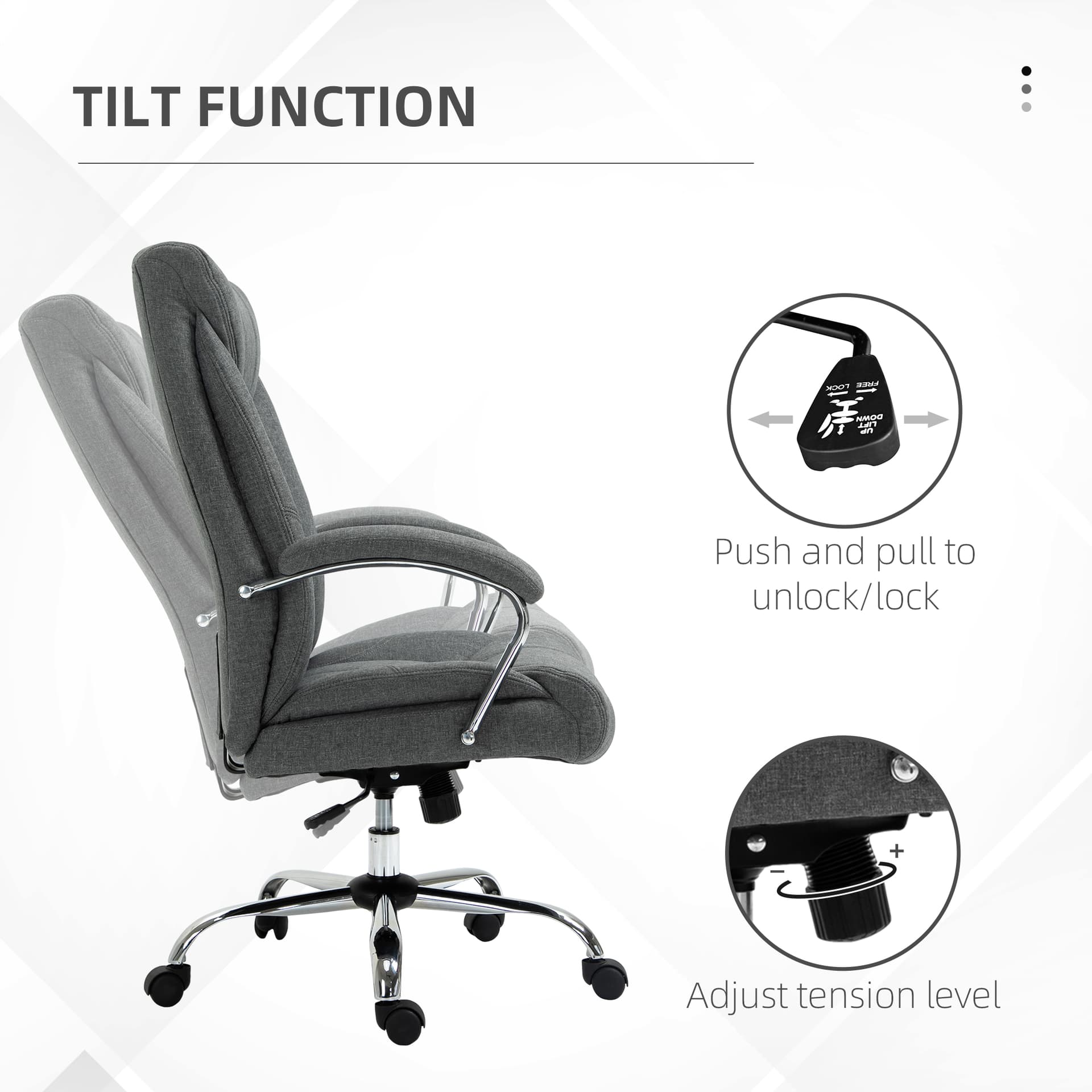 High Back Swivel Office Chair Task Ergonomic Linen Fabric Computer Chair, with Arm, Adjustable Height, Grey