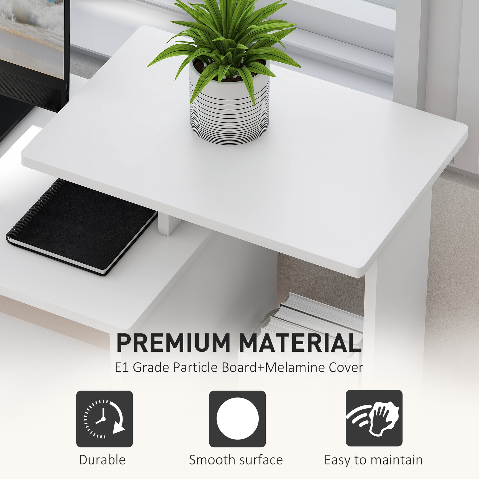 Computer Desk with Sliding Keyboard Tray Storage Drawer Shelf Home Office Workstation White