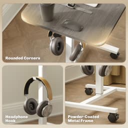 Height Adjustable Standing Desk, Pneumatic Sit Stand Desk with Wheels and Headphone Hook for Home Office, Grey