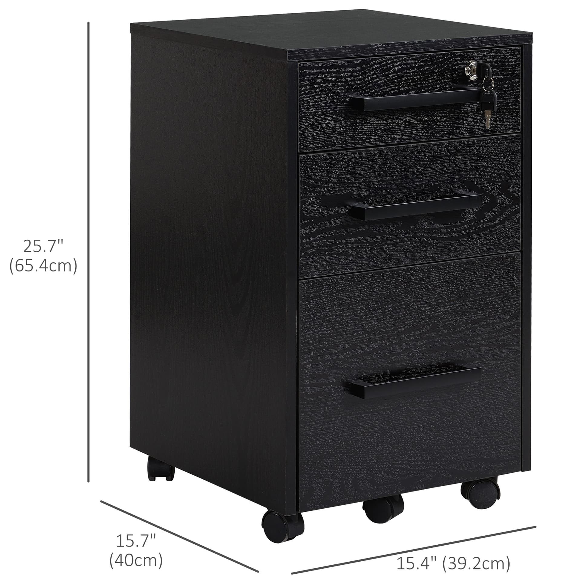 Lockable Vertical File Cabinet with Lock, 3 Drawer Filing Cabinet with Hanging Bars for Letter and A4 Size, Black