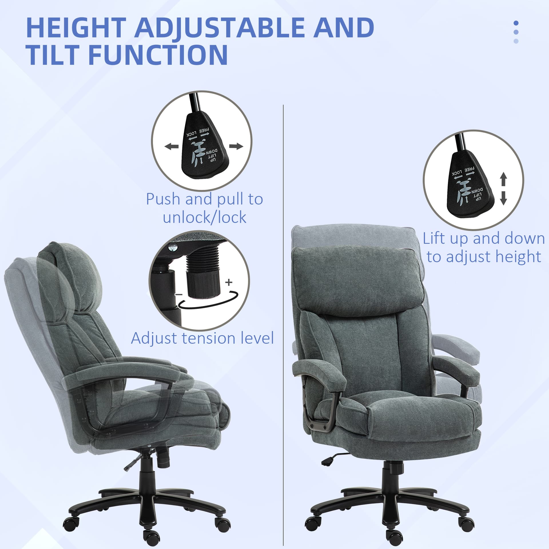Big and Tall Executive Office Chair, Up to 450 lbs. Heavy Duty Desk Chair, Computer Chair for Heavy People, Grey