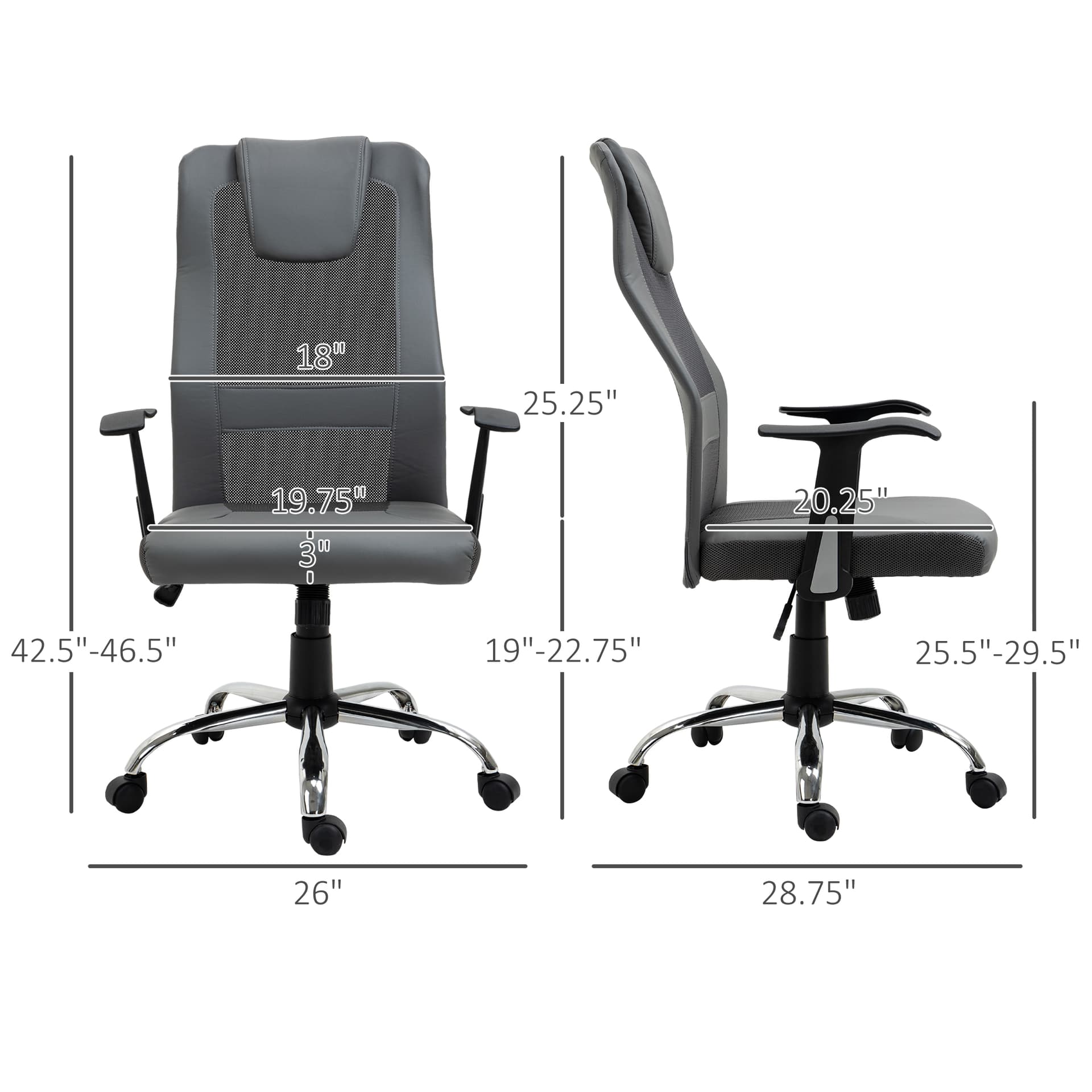 Office Chair High Back Mesh Ergonomic Computer Desk Seat Thick Padded Headrest with Armrest Office Grey