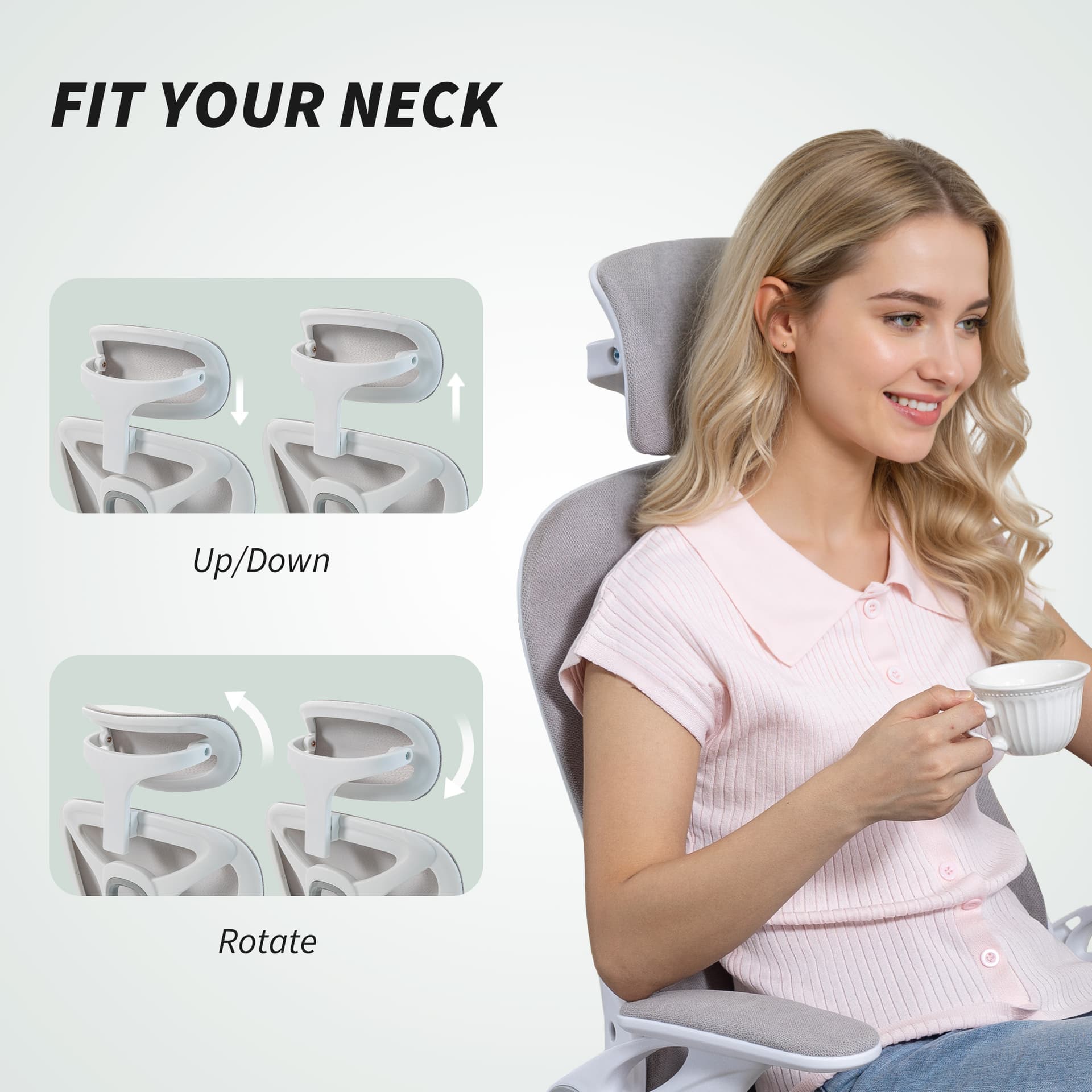 Ergonomic Office Chair, Swivel Desk Chair with Lumbar Support and Adjustable Height, Flip-up Armrests, Wheels, Black