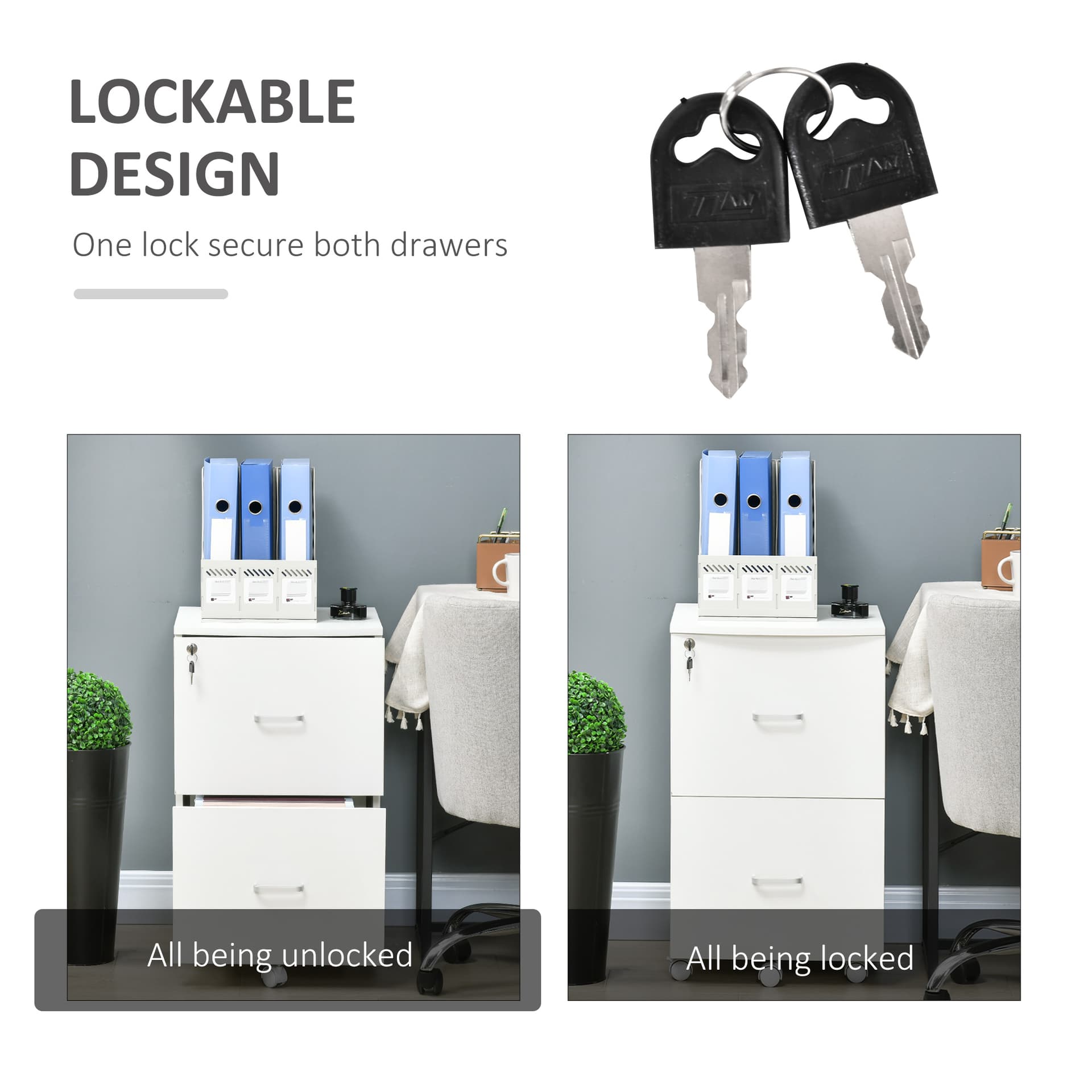 L-Shaped Computer Desk and File Cabinet Set for Bedroom, White