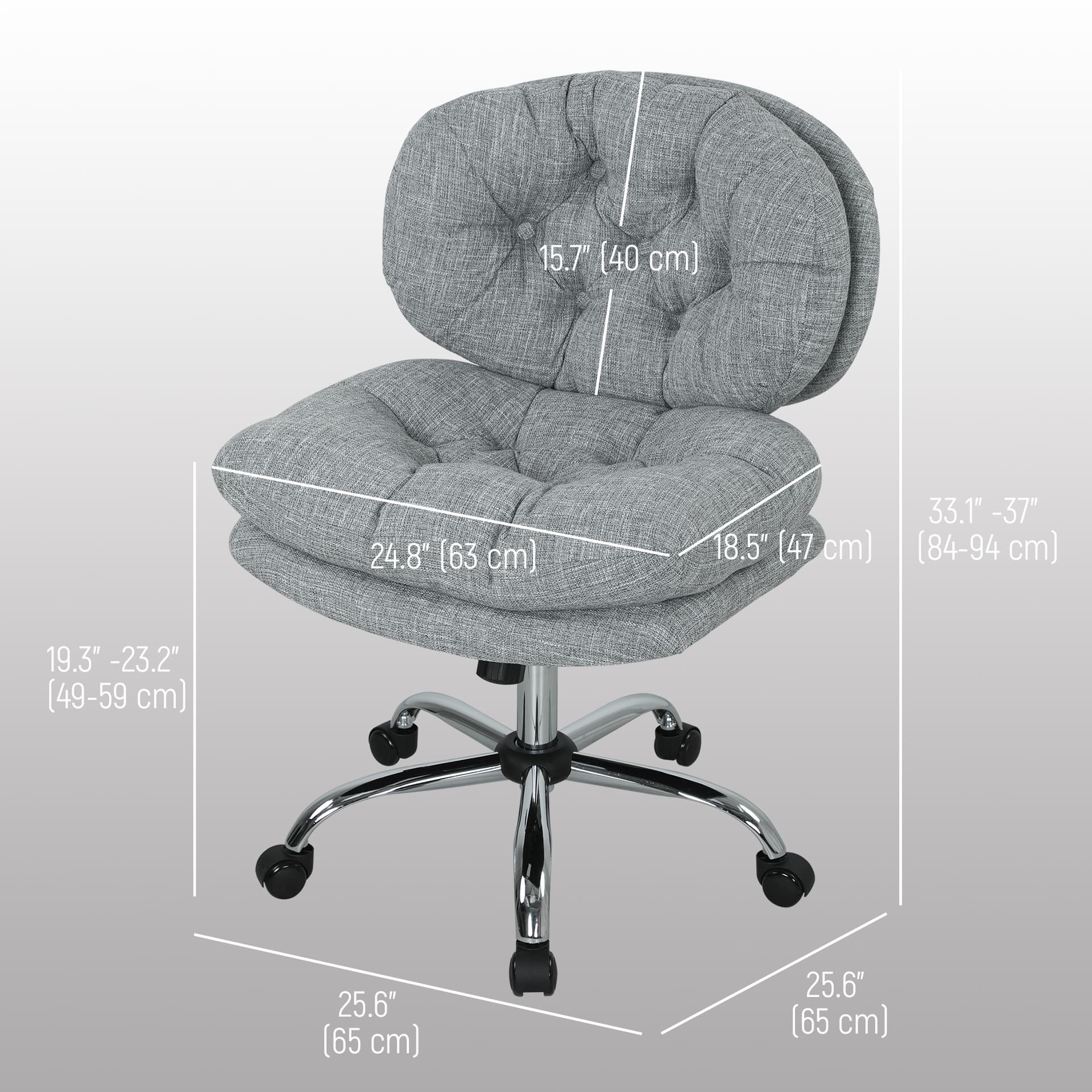 Computer Desk Chair, Armless Office Chair with Wide Padded Seat and Adjustable Height, Tilt Function, Grey