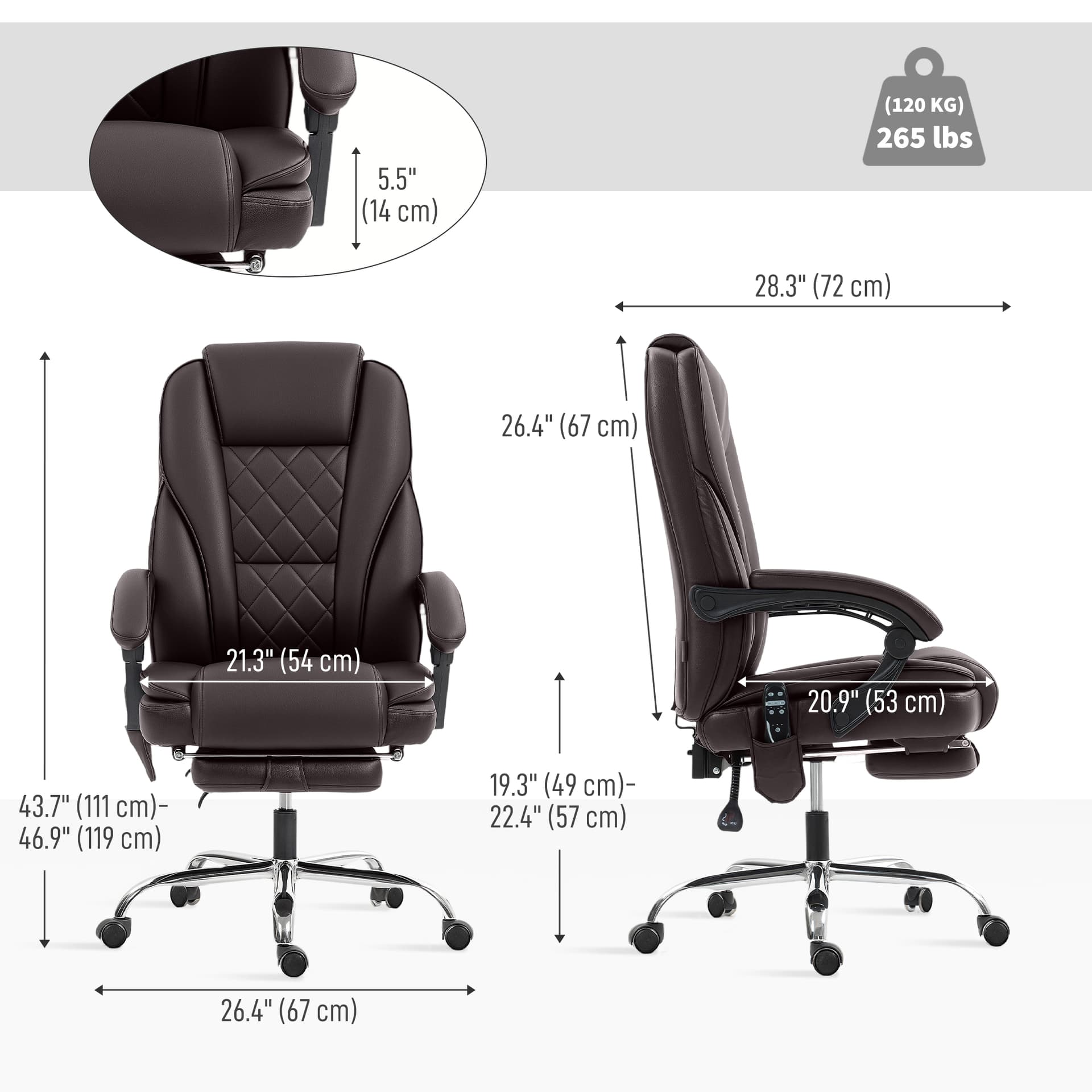 Massage Office Chair, Reclining Computer Chair with Adjustable Height and Footrest, Dark Brown