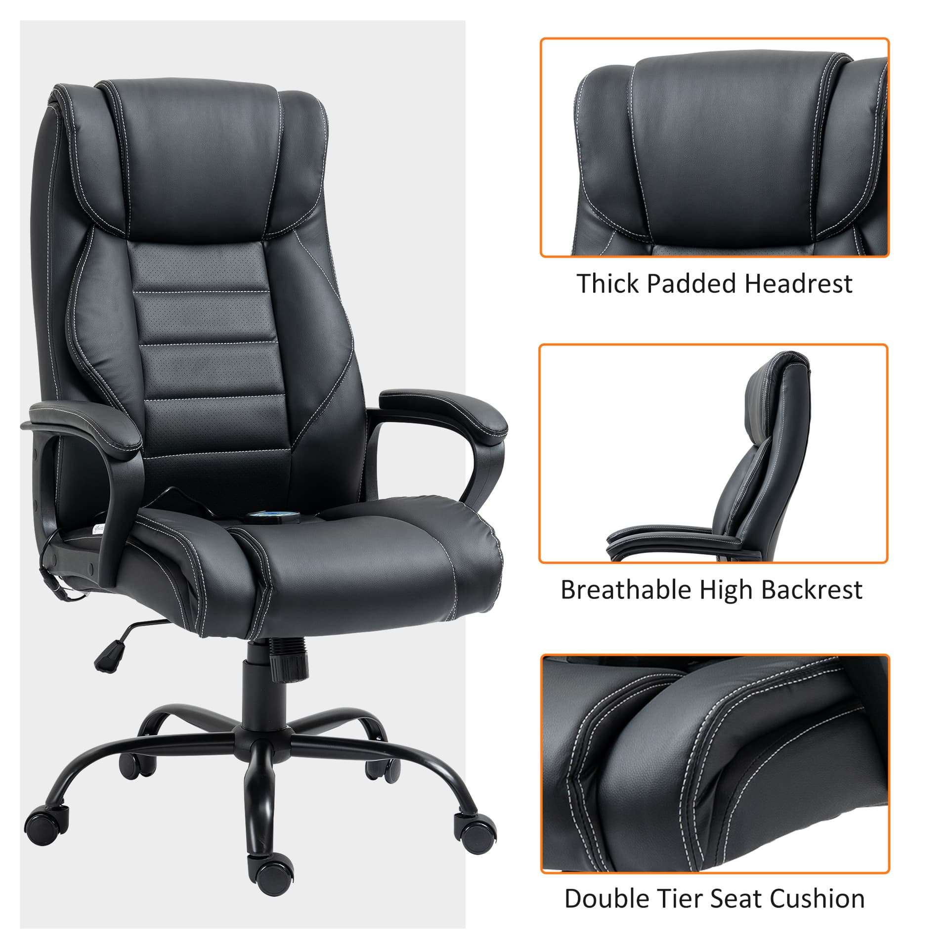 Massage Office Chair, High Back Executive Office Chair with 6-Point Vibration, Timer, Adjustable Height, Swivel Seat and Rocking Function, Black