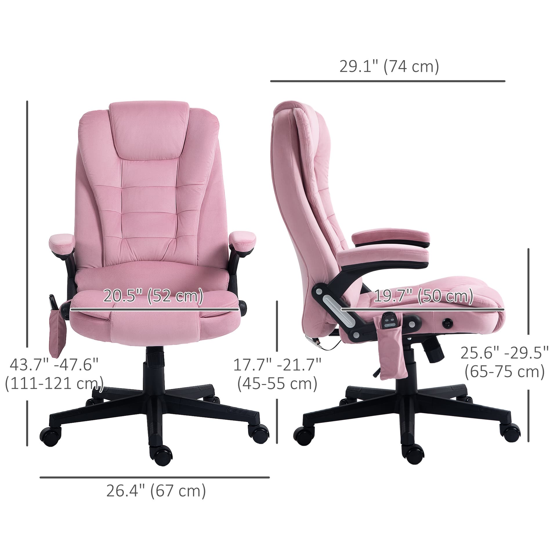 Reclining Massage Office Chair, Executive Office Chair with High Back, Swivel Wheels, Pink