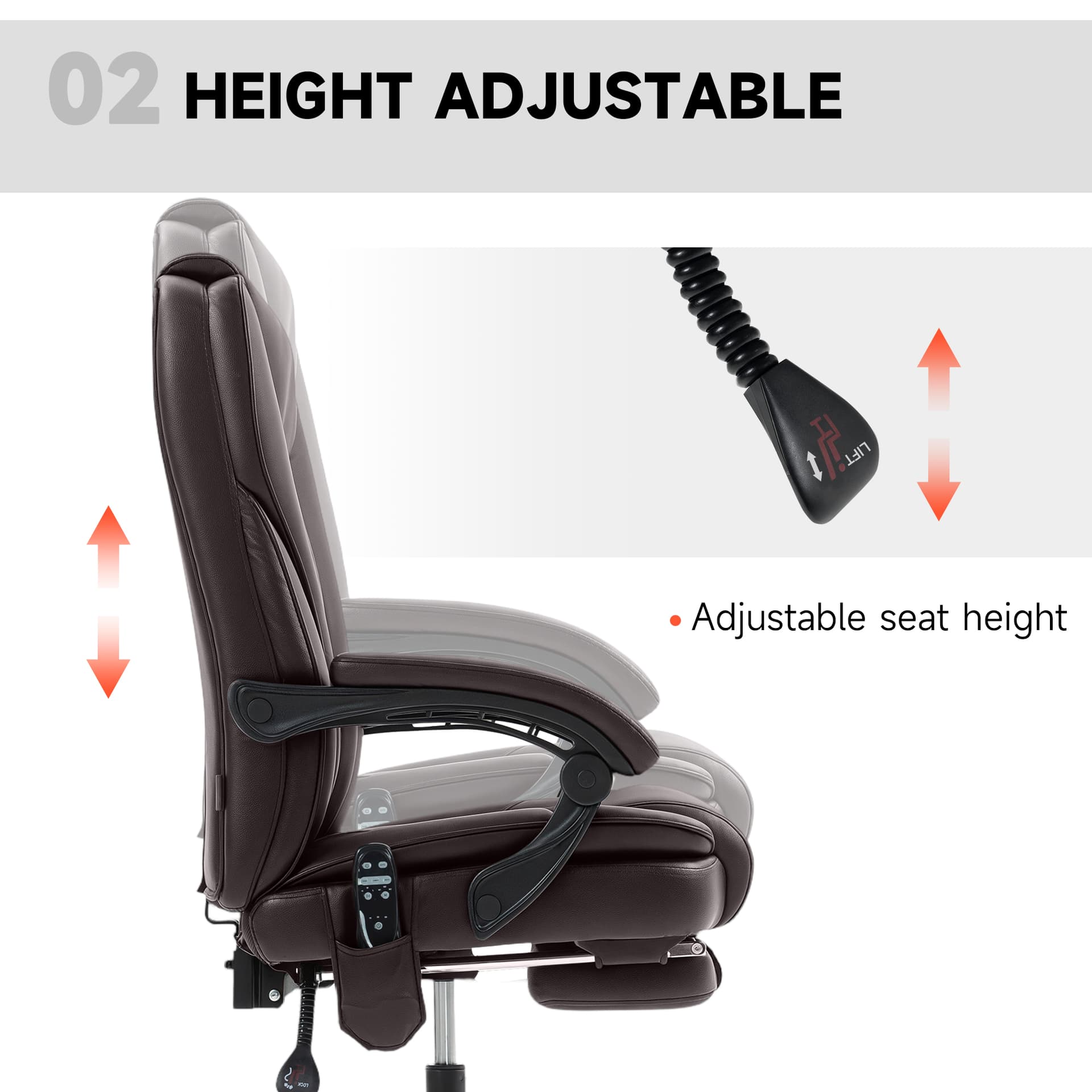 Massage Office Chair, Reclining Computer Chair with Adjustable Height and Footrest, Dark Brown