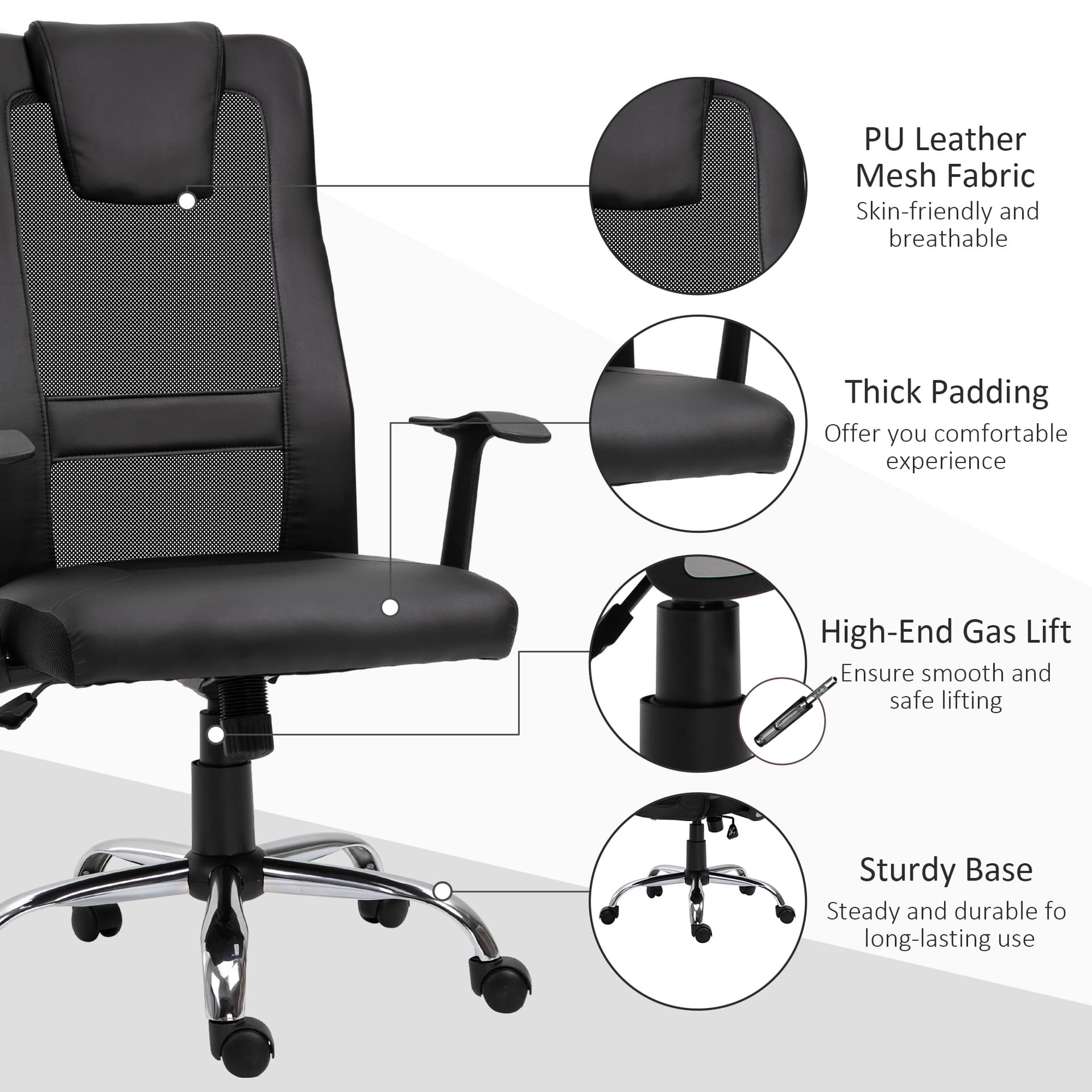 Ergonomic Office Chair with Thick Padded Headrest, Mesh Computer Desk Chair with Tilt Function, Armrest, Black
