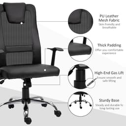 Ergonomic Office Chair with Thick Padded Headrest, Mesh Computer Desk Chair with Tilt Function, Armrest, Black