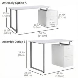 47" Computer Desk Writing Table Workstation with Multi-Use Reversible File Drawers Metal Frame Home Office Furniture, White