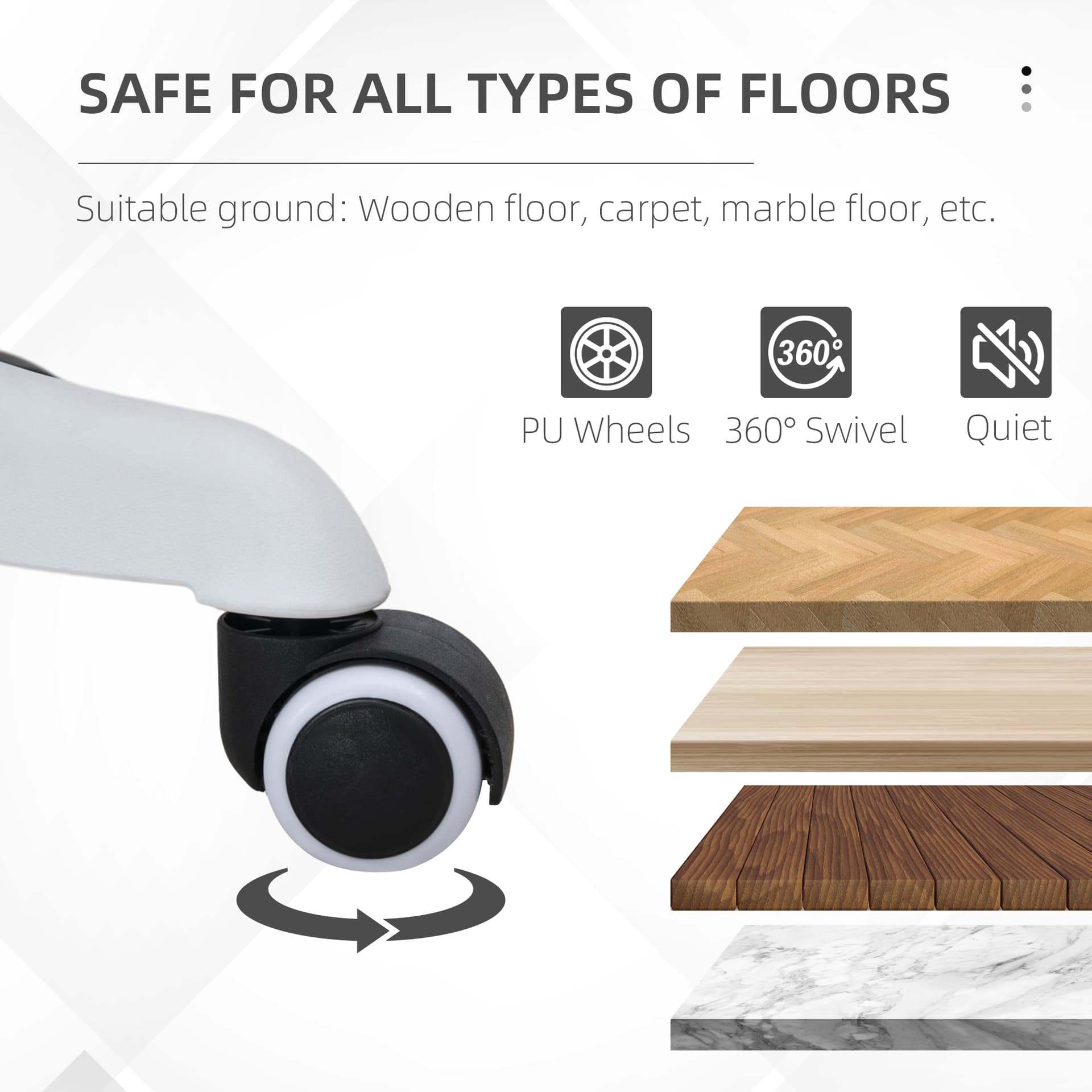 Armless Office Chair, Fluffy Computer Desk Chair with Adjustable Height, Swivel Wheels, Mid Back, White