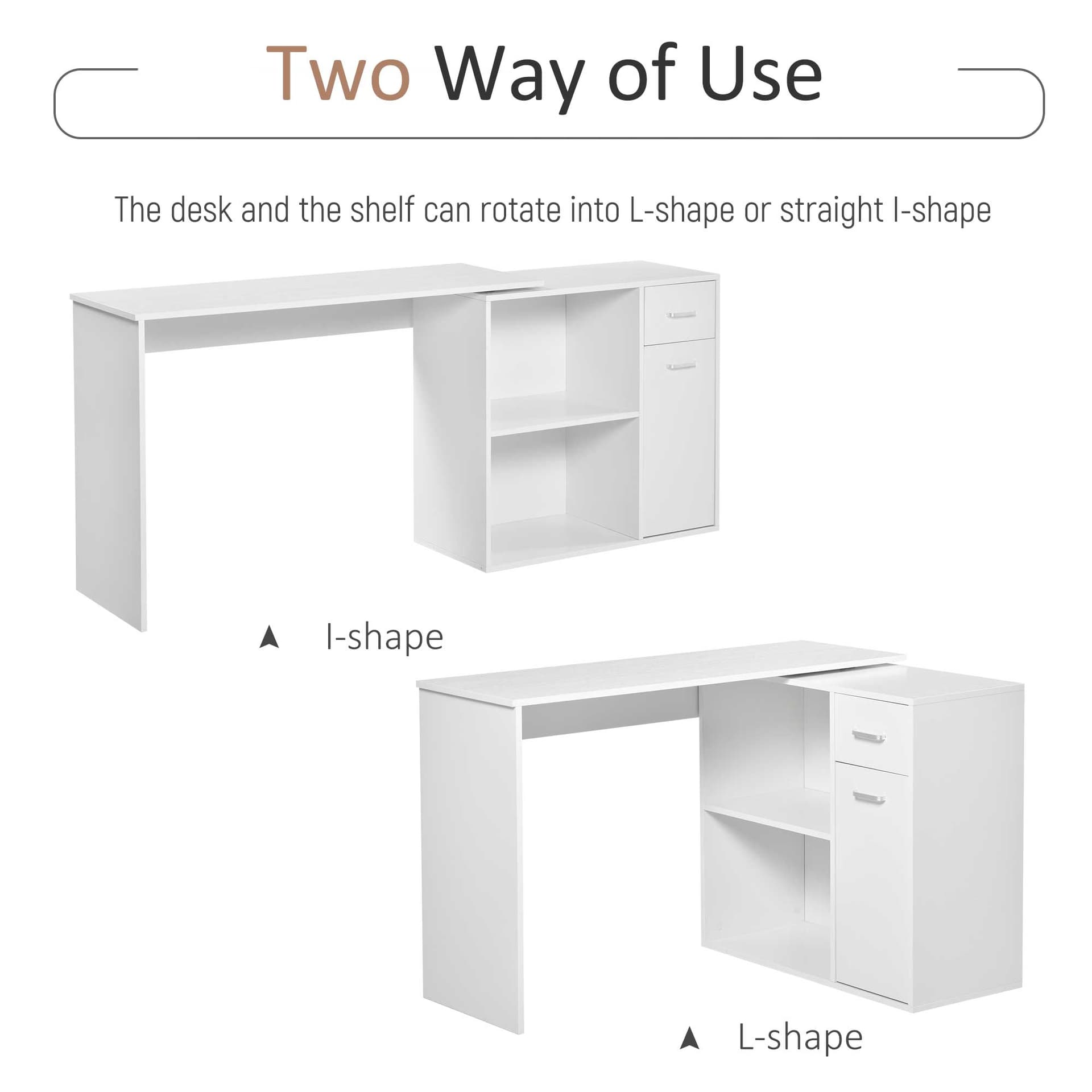 180° Rotating Home Office Corner Desk Storage Shelf Cabinet White