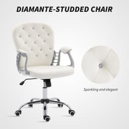 Office Chair, Computer Desk Chair with Adjustable Height and Tufted Back, Cream White