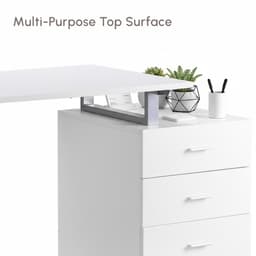 47" Computer Desk Writing Table Workstation with Multi-Use Reversible File Drawers Metal Frame Home Office Furniture, White