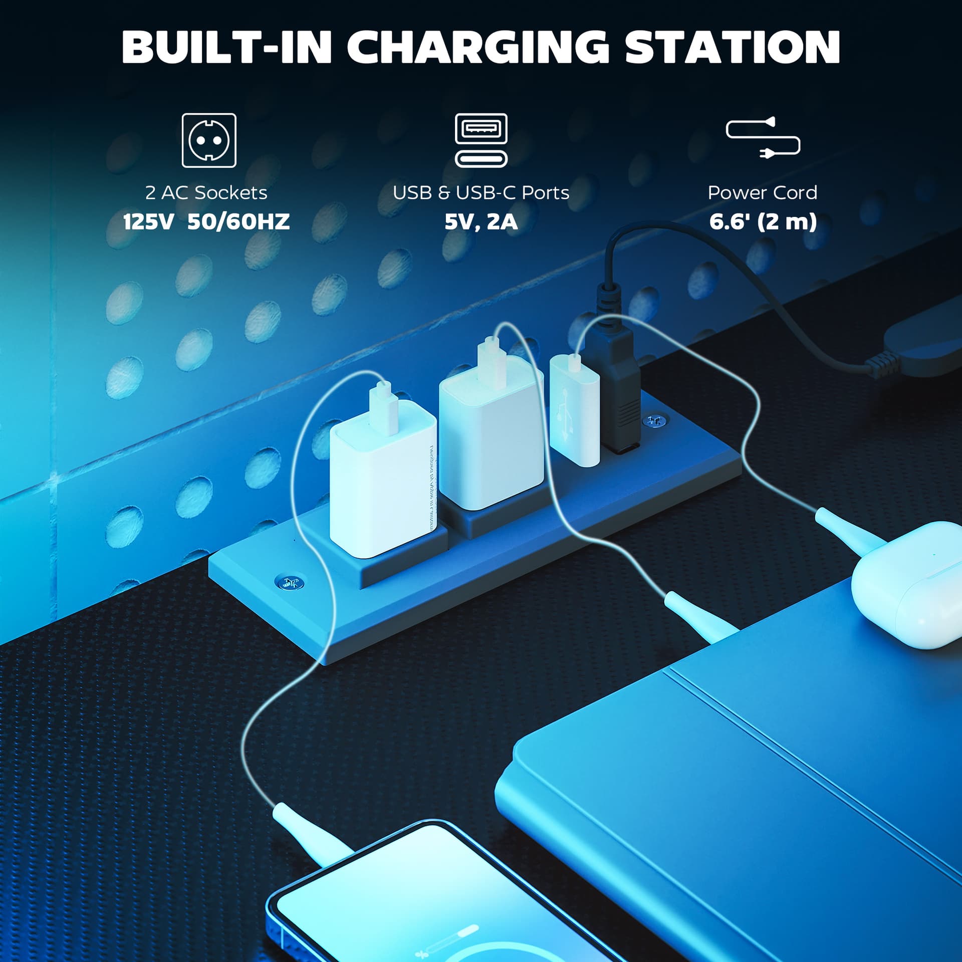 79 inch Gaming Desk with RGB Lights, Computer Table with Power Outlets & USB Ports, Keyboard Tray and 2 Drawers, Black