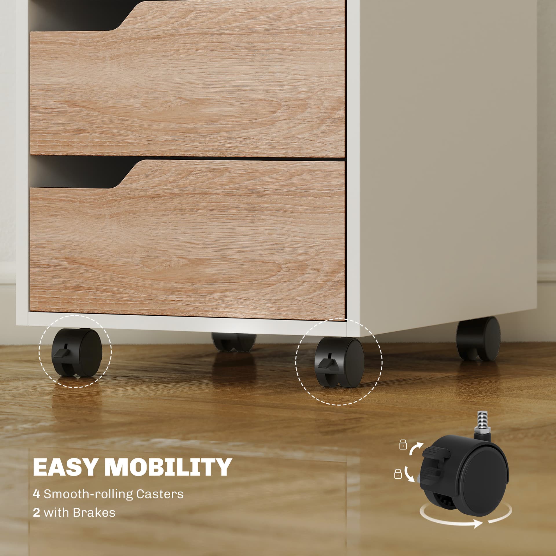 3 Drawer File Cabinet, Mobile Vertical Filing Cabinet with Wheels, Printer Stand with Storage for Home Office, Oak