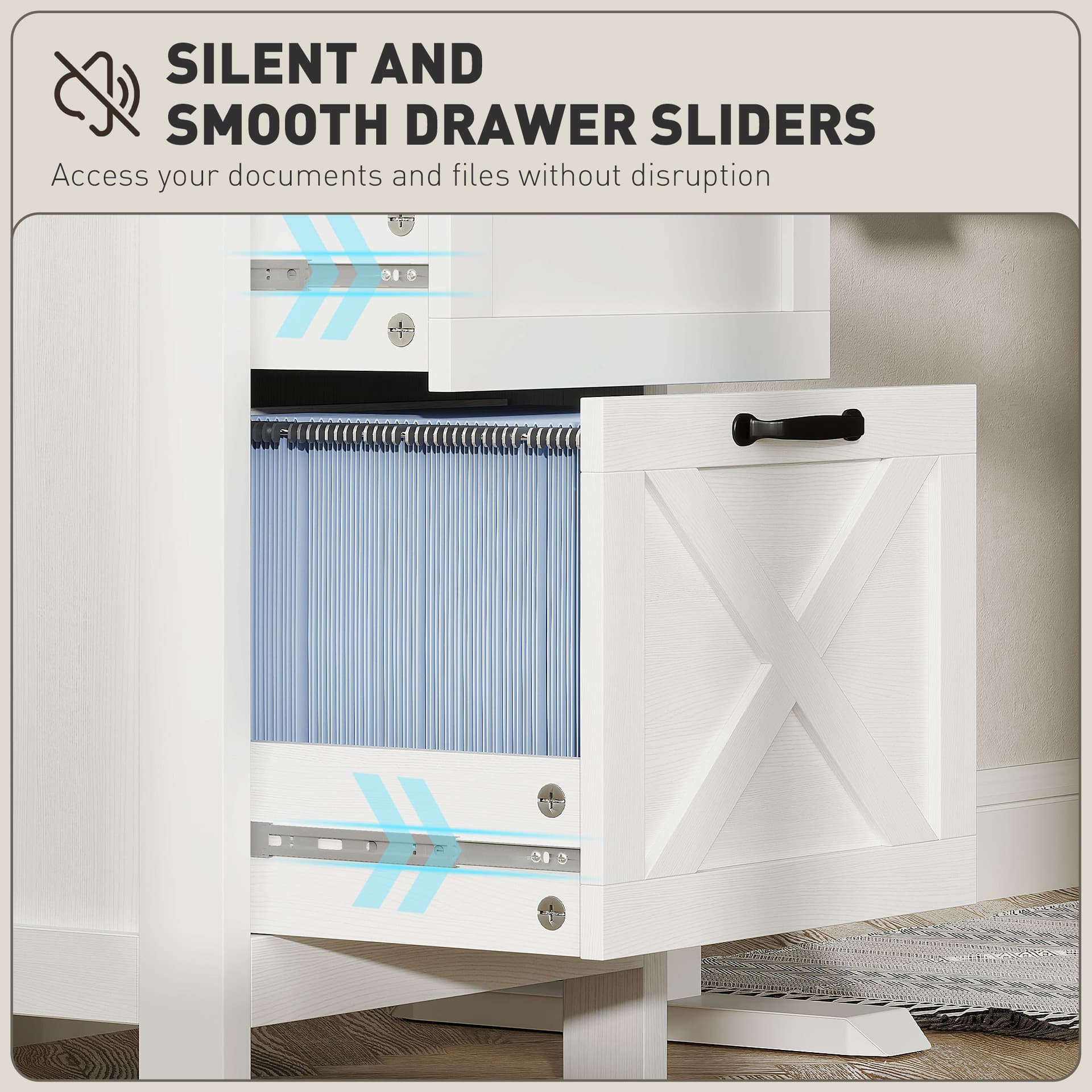 Vertical Filing Cabinet with 2 Drawers, Rustic Farmhouse Office Storage Cabinet for A4, Letter Size, Distressed White