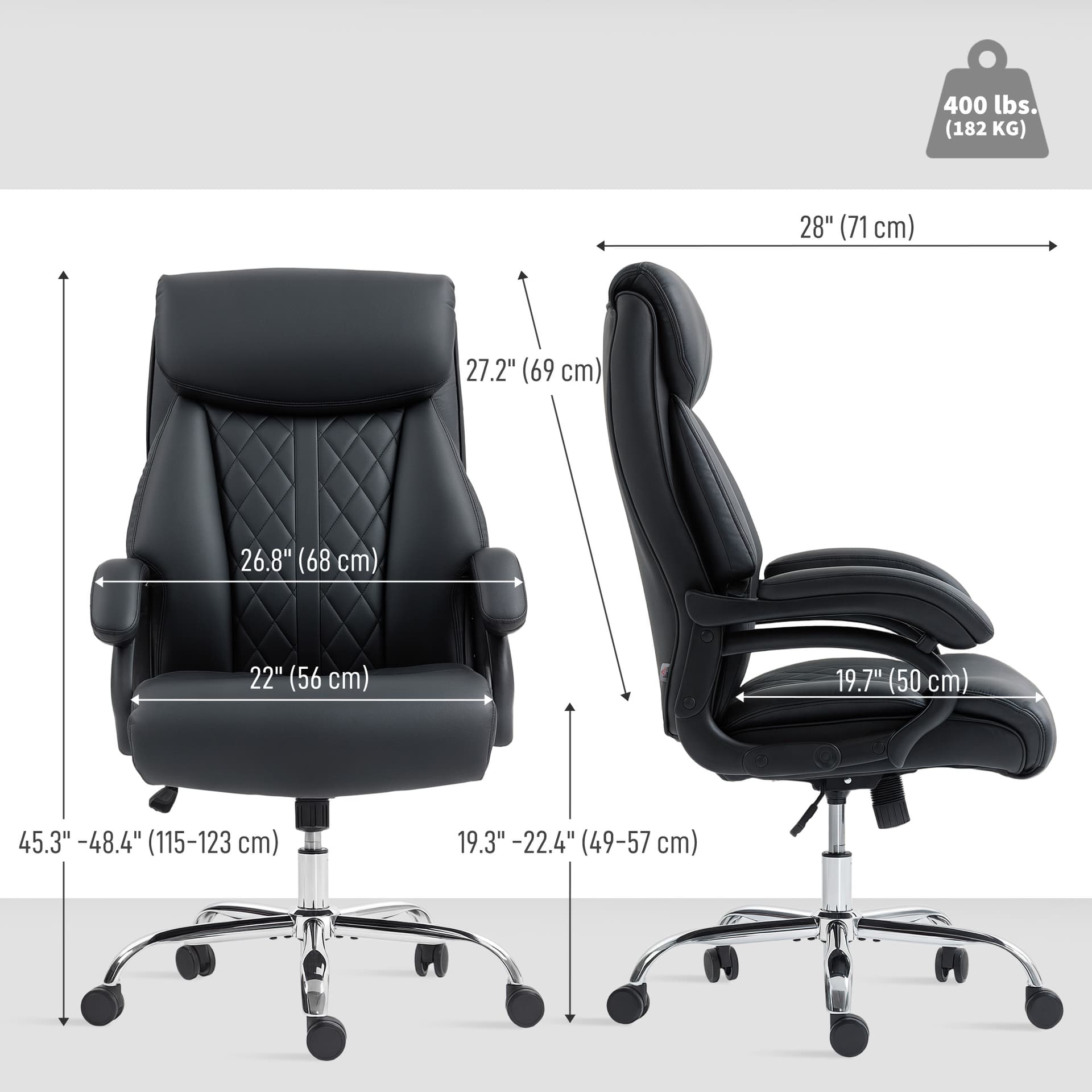Office Chair with Spring Padding, PU Leather Computer Chair with Quiet Swivel Wheels, High Back, Black