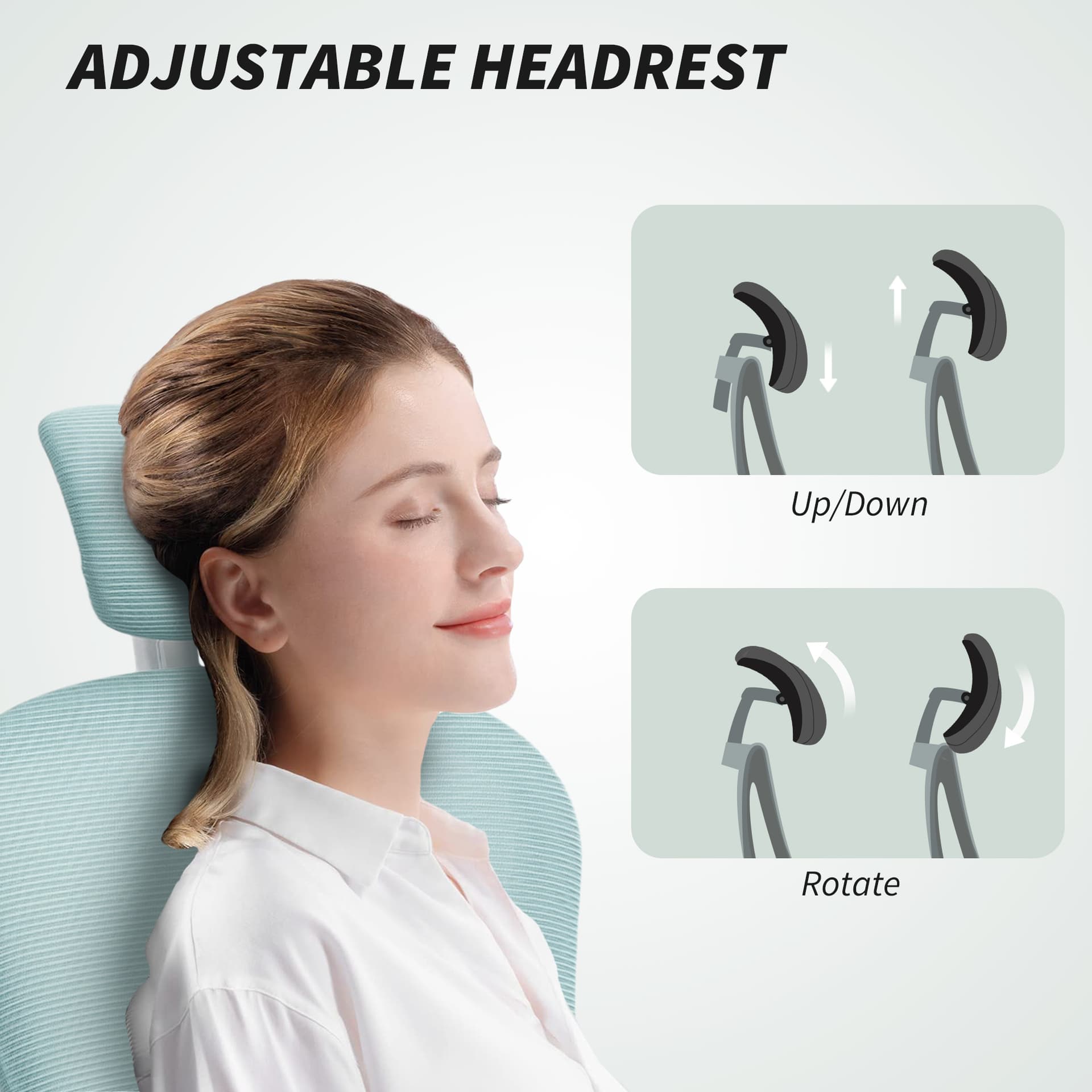 Office Chair, Mesh Computer Desk Chair with Adjustable Headrest, 4D Lumbar Support, Flip-up Arm, Light Green