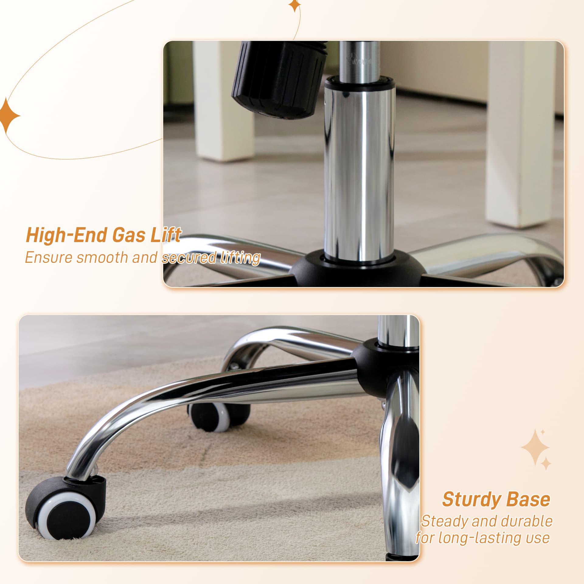 Teddy Fleece Computer Chair, Button Tufted Desk Chair with Swivel Wheels, Adjustable Height White