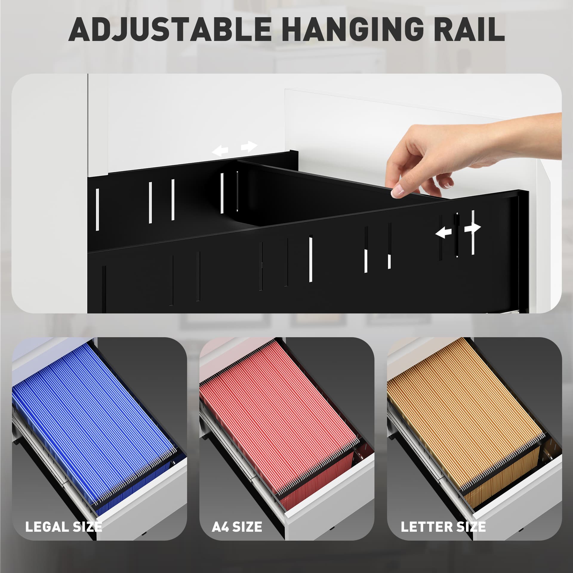 3 Drawer Filing Cabinet with Lock, Steel Office Storage Cabinet with Hanging Bar for A4, Legal, Letter Files, White