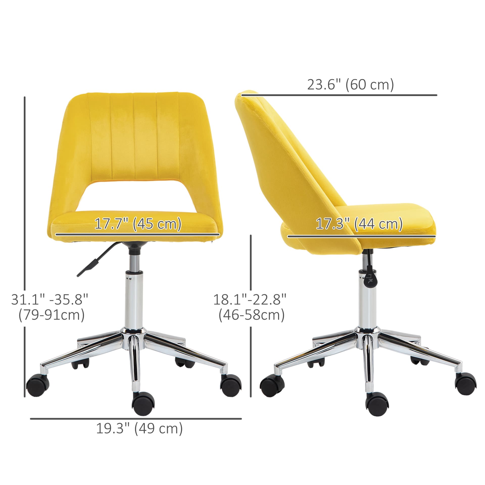 Mid Back Office Chair Velvet Fabric Swivel Scallop Shape Computer Desk Chair, Yellow