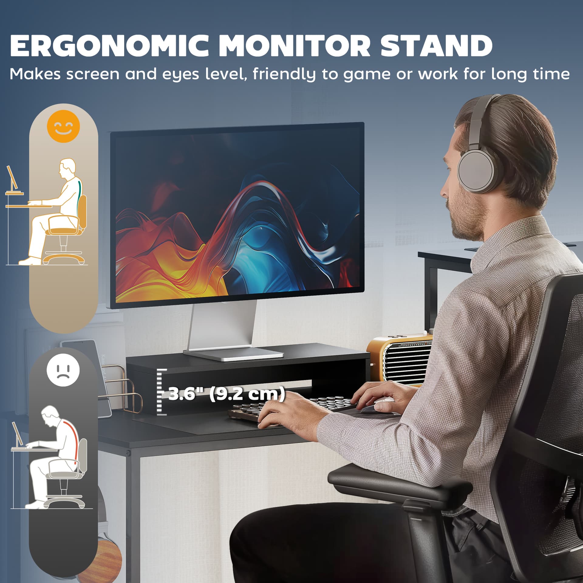 96 Inch Gaming Desk, Dual Computer Desk for 2 Person with Power Outlets and Monitor Stands, Black