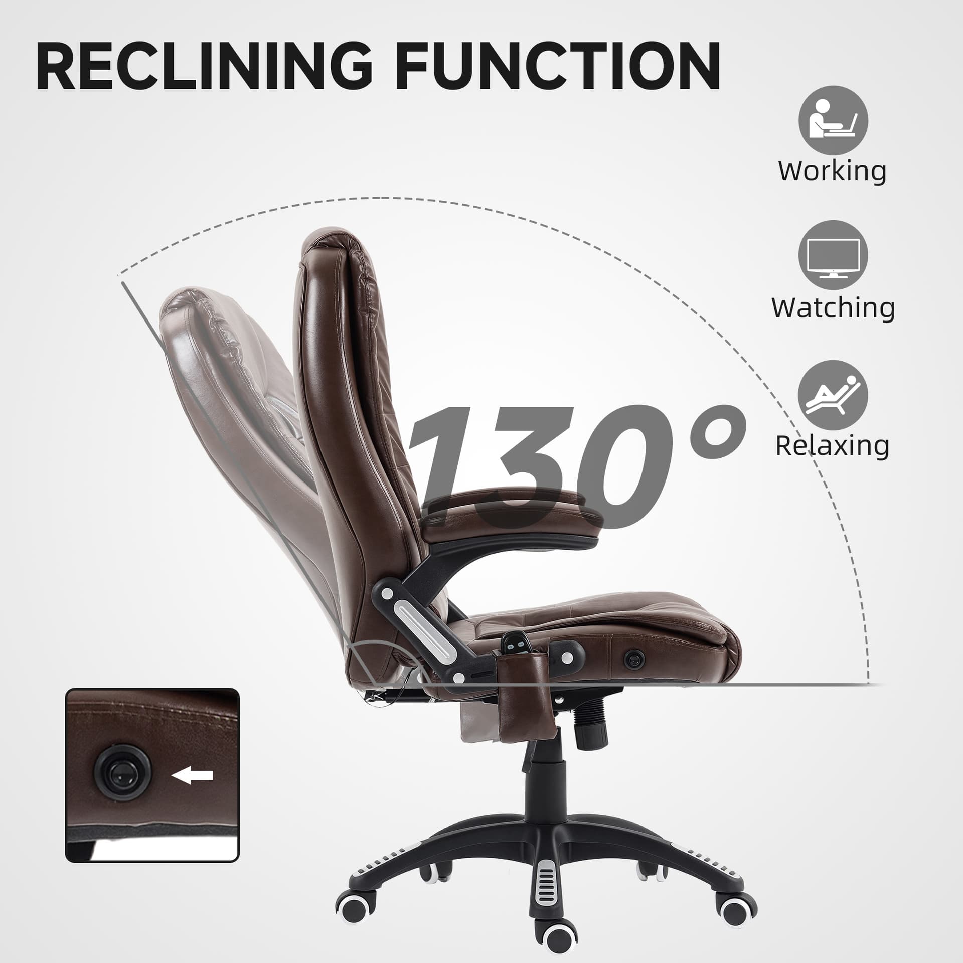 Reclining Massage Office Chair, Executive Office Chair with High Back, Swivel Wheels, Dark Brown